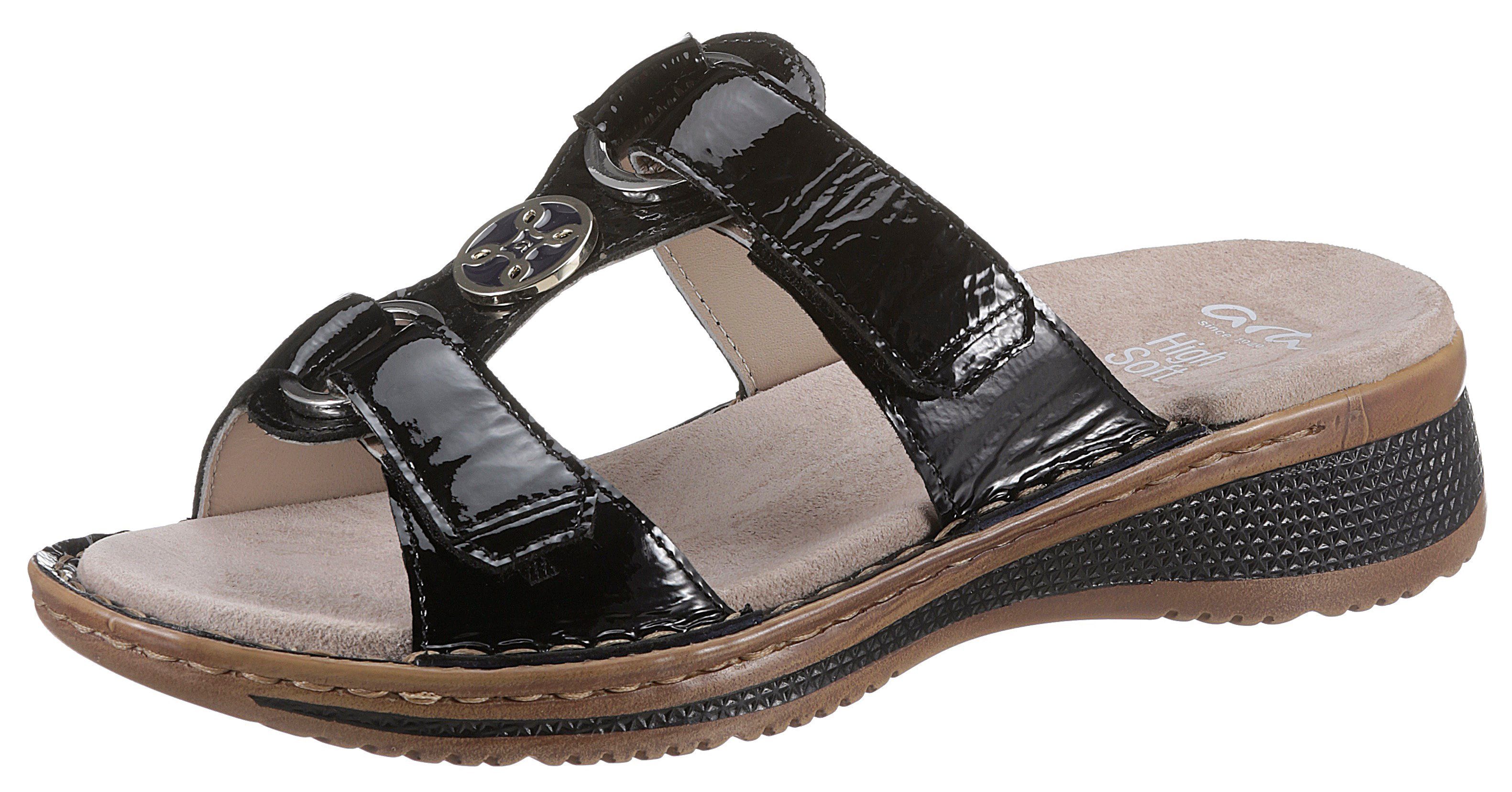 Ara HAWAII Pantolette mit Klett schwarz glänzend