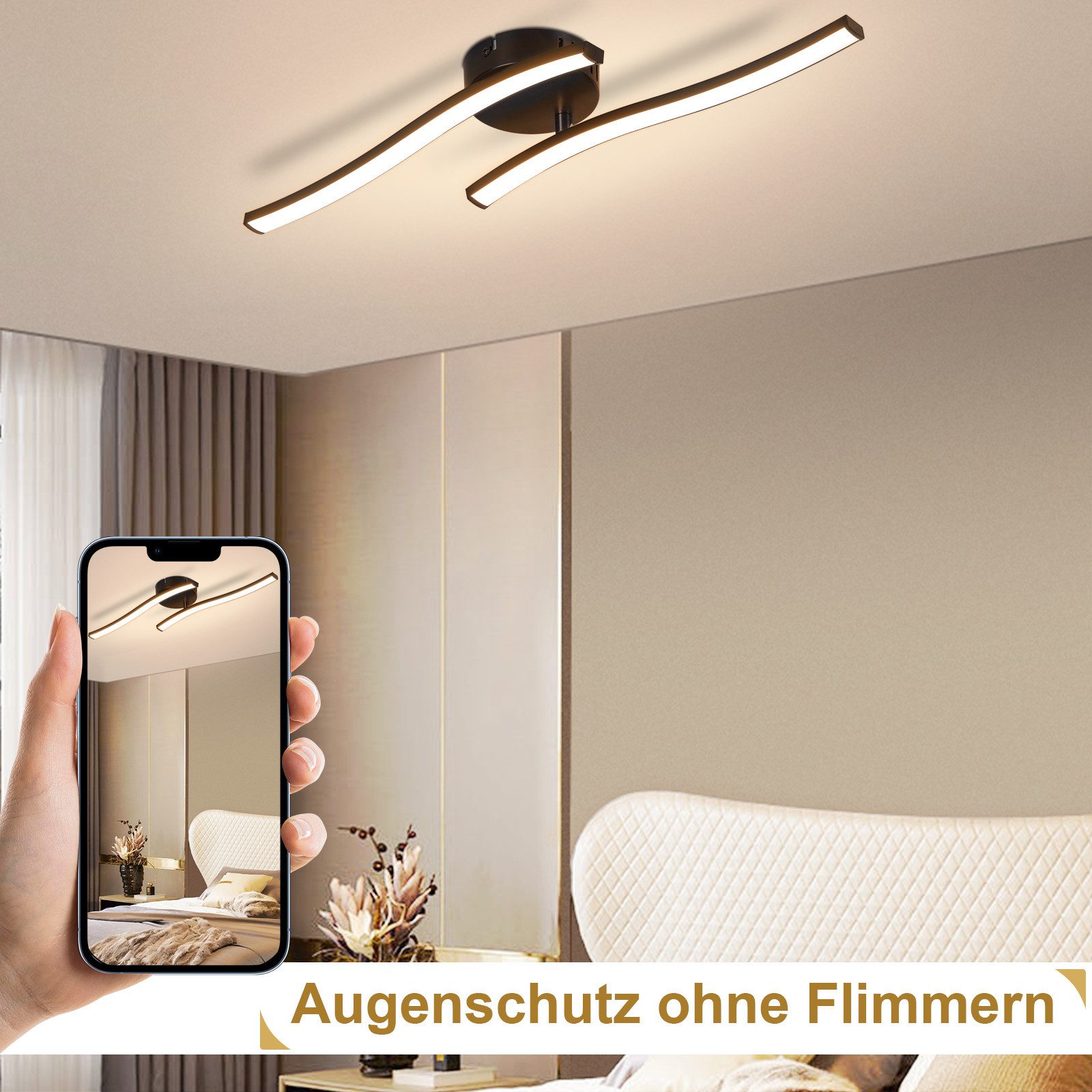 ZMH LED Deckenleuchte Wohnzimmer Schwarz Modern Schlafzimmerlampe 12/24W Wa günstig online kaufen