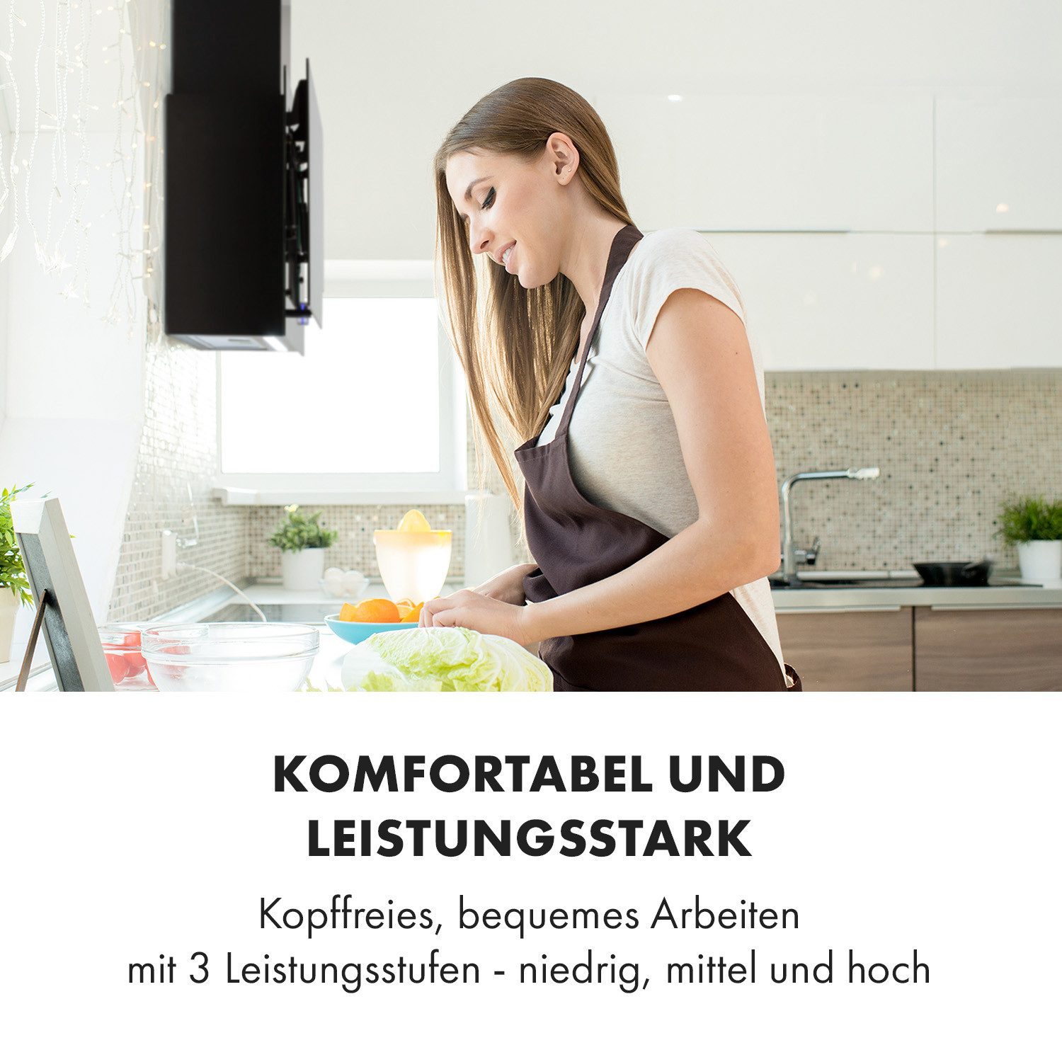 Klarstein Deckenhaube Amelia Amelia, Dunstabzugshaube 123W 60x47x23,5cm LED-Beleuchtung Touch Glas