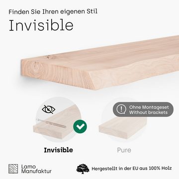 LAMO Manufaktur Wandregal Invisible mit Würth Dübel, Komplett-Set, 40mm stake Massivholzplatte