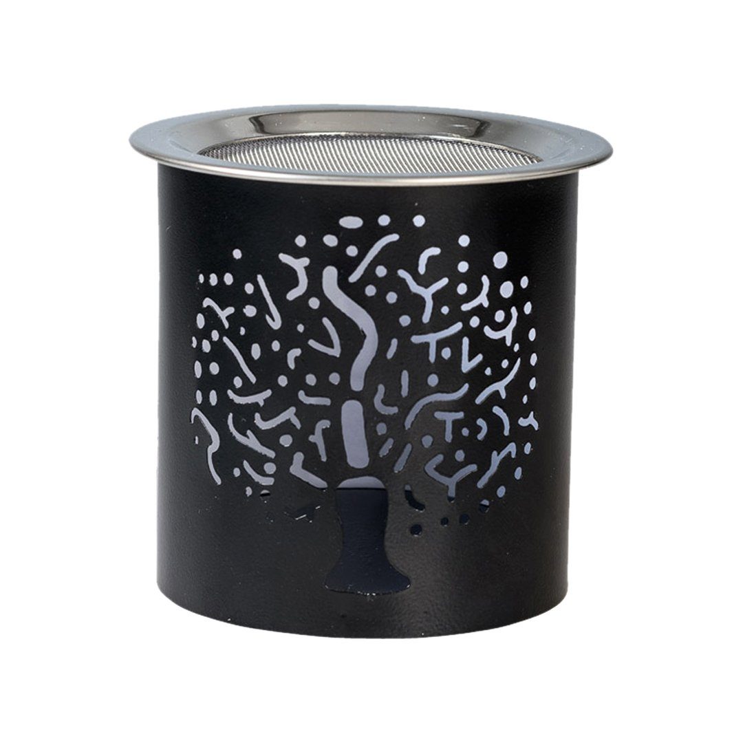 Räucherschale Räucherstövchen Eisen Baum-Muster Schwarz H 8cm mi