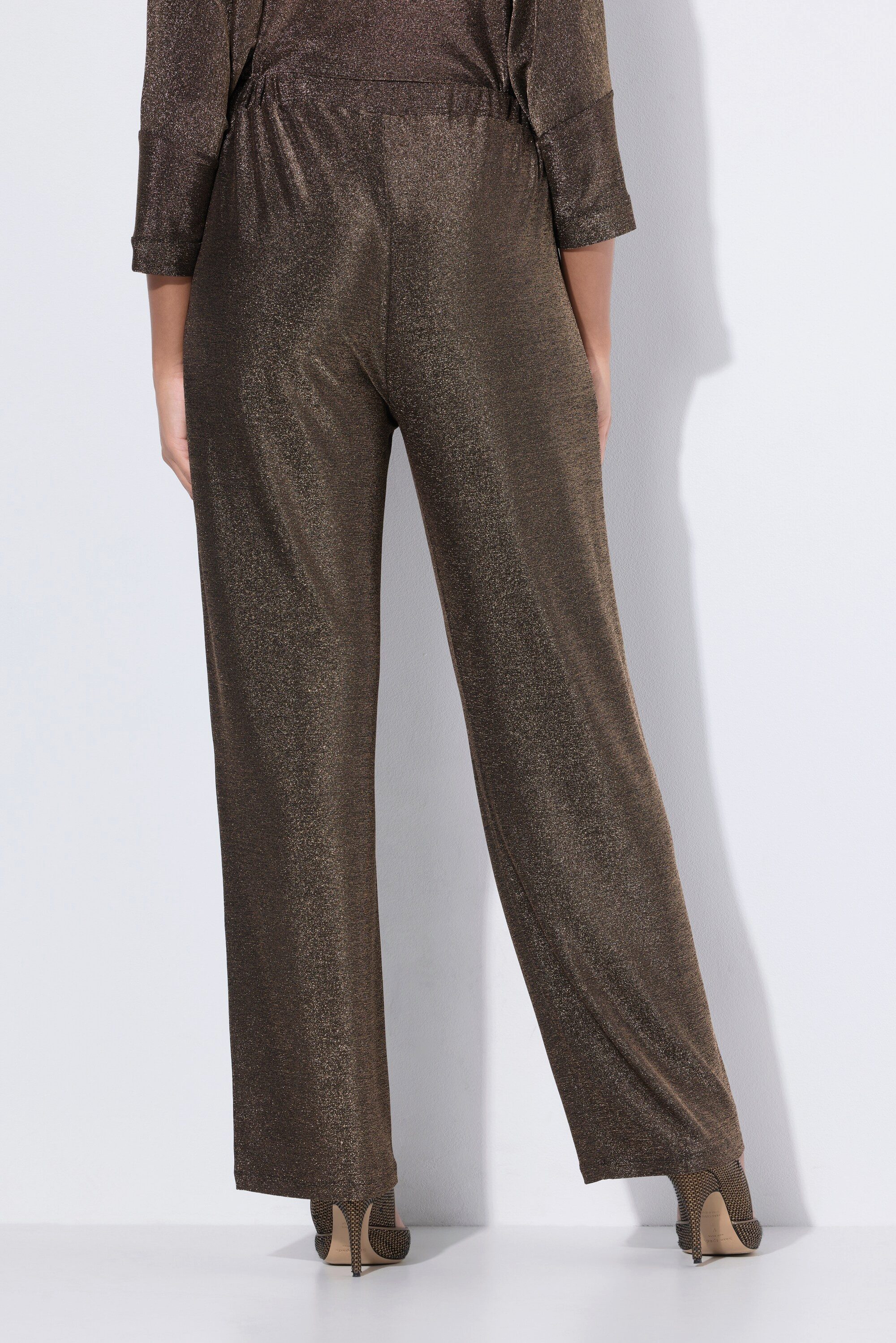 Ulla Popken Schlupfhose Glitzerhose Rose weites ausgestelltes Bein