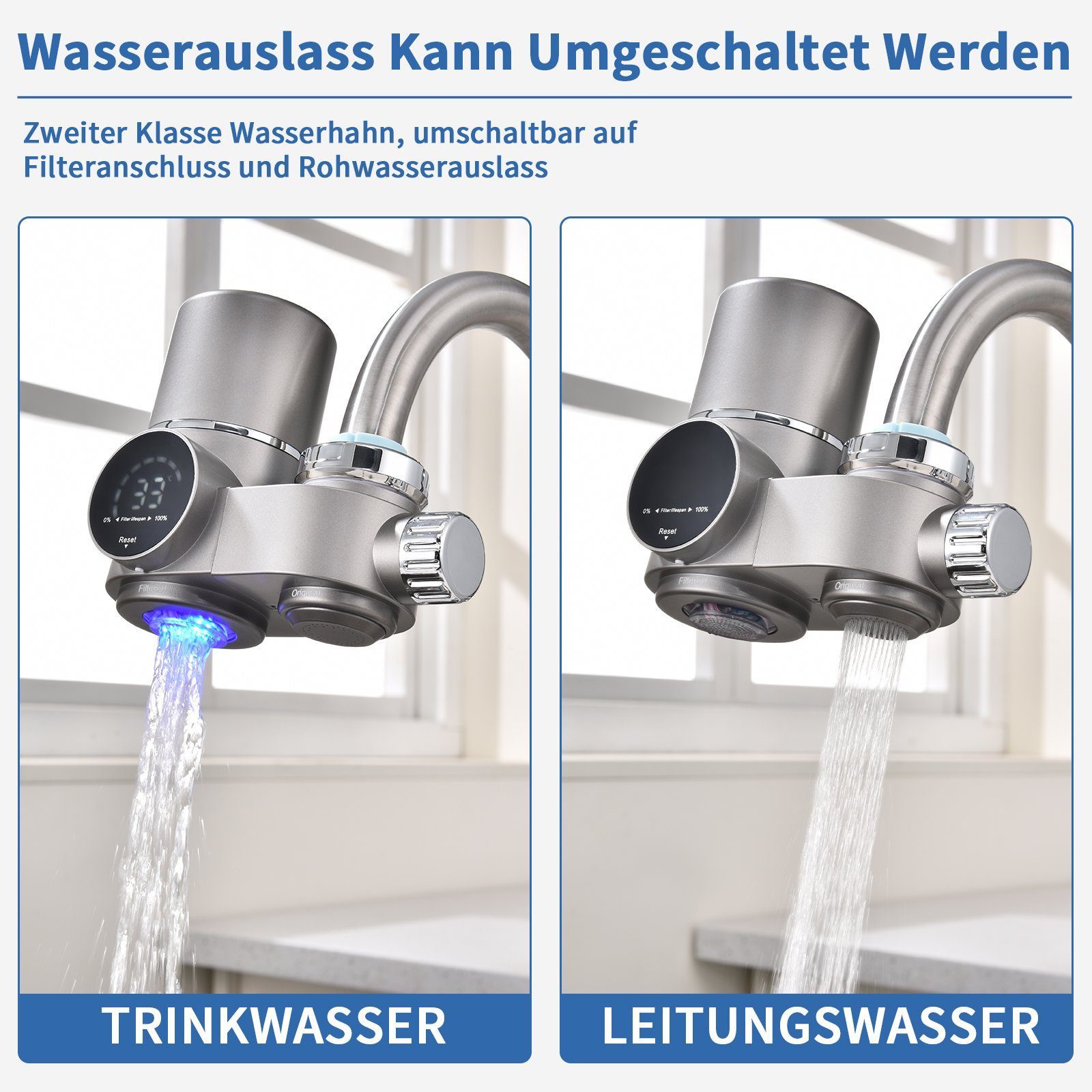 HOMELODY Wasserhahnfilter Wasserhahn Wasserfilter mit Blaulicht Heimküchen Wasserfilter, Küche, entfernt Chlor, Schwermetalle, für Standard-Wasserhähne