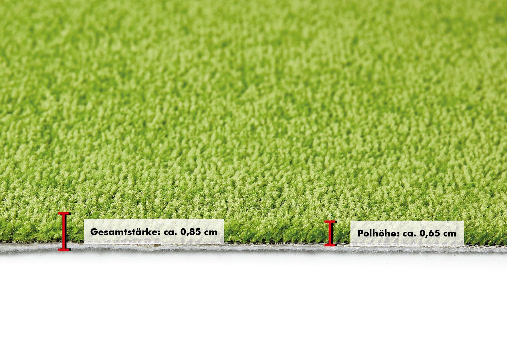 Teppichboden Coupon Kräuselvelours mm, Höhe: Breite Ines, Farben, 8,5 strapazierfähig cm, 400 grün Uni rechteckig, & Andiamo, pflegeleicht
