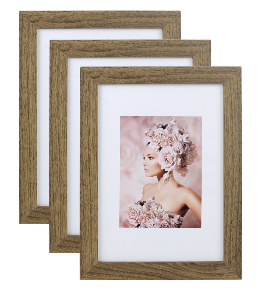 IDEAL TREND Bilderrahmen Pack Set Holz Bilderrahmen Foto Plexi Rahmen Acryl Collage Wanddeko Po, für 3 Bilder (3 St), Natürliche Holzmaserung sichtbar, leichte Farbabweichungen möglich