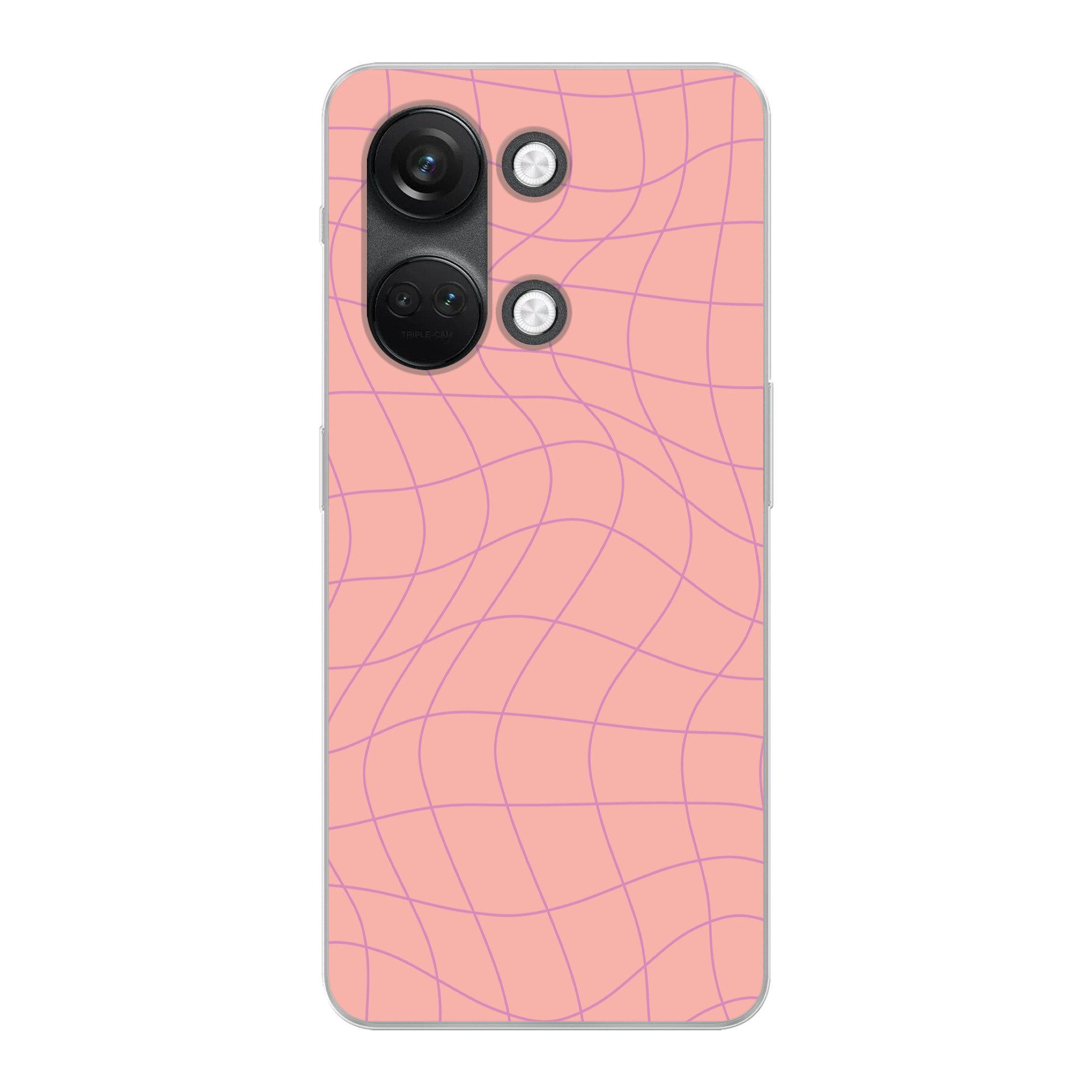 MuchoWow Handyhülle für OnePlus Nord 3 Quadratisches Muster - Rosa - Lila - Wellenlinien, Phone Case, Silikon, Schutzhülle Dünn