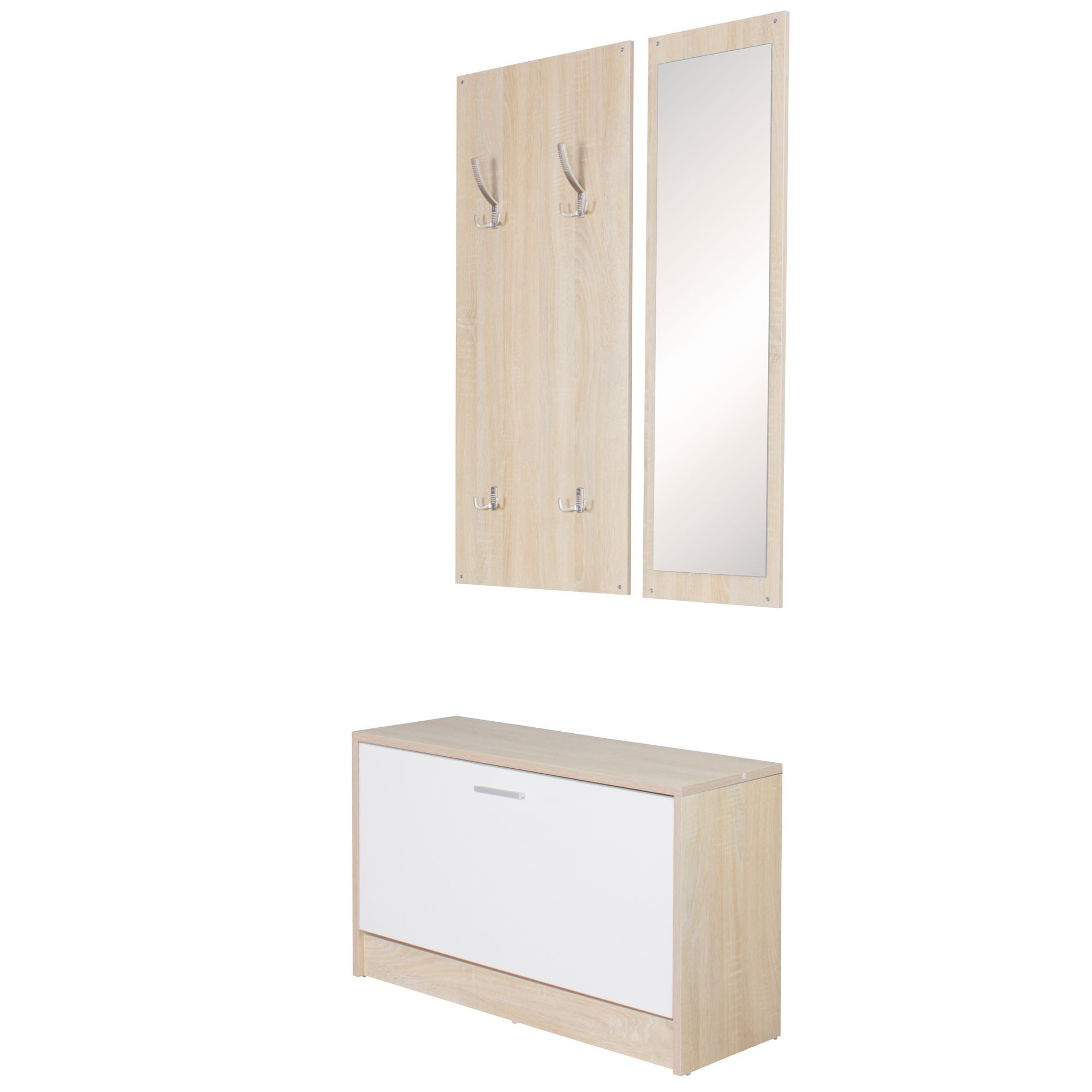 FINEBUY Garderoben-Set SuVa7080_1, (Wandgarderobe mit Spiegel günstig online kaufen