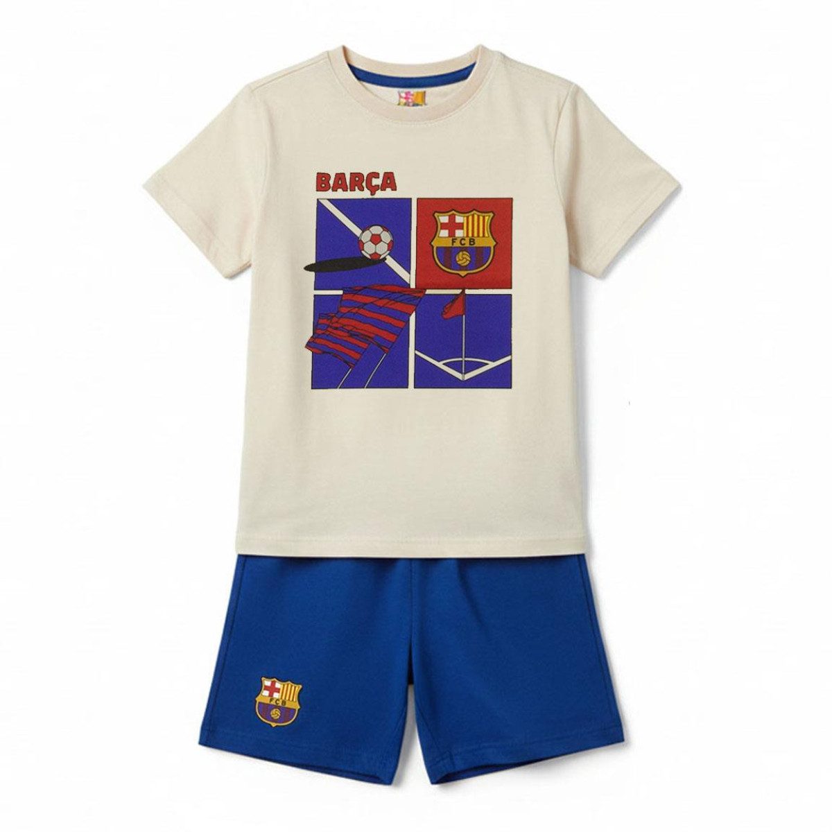FC Barcelona Pyjama - Kinder Nachtwäsche Kurzarm Sommer Schlafset Baumwolle (2 tlg)