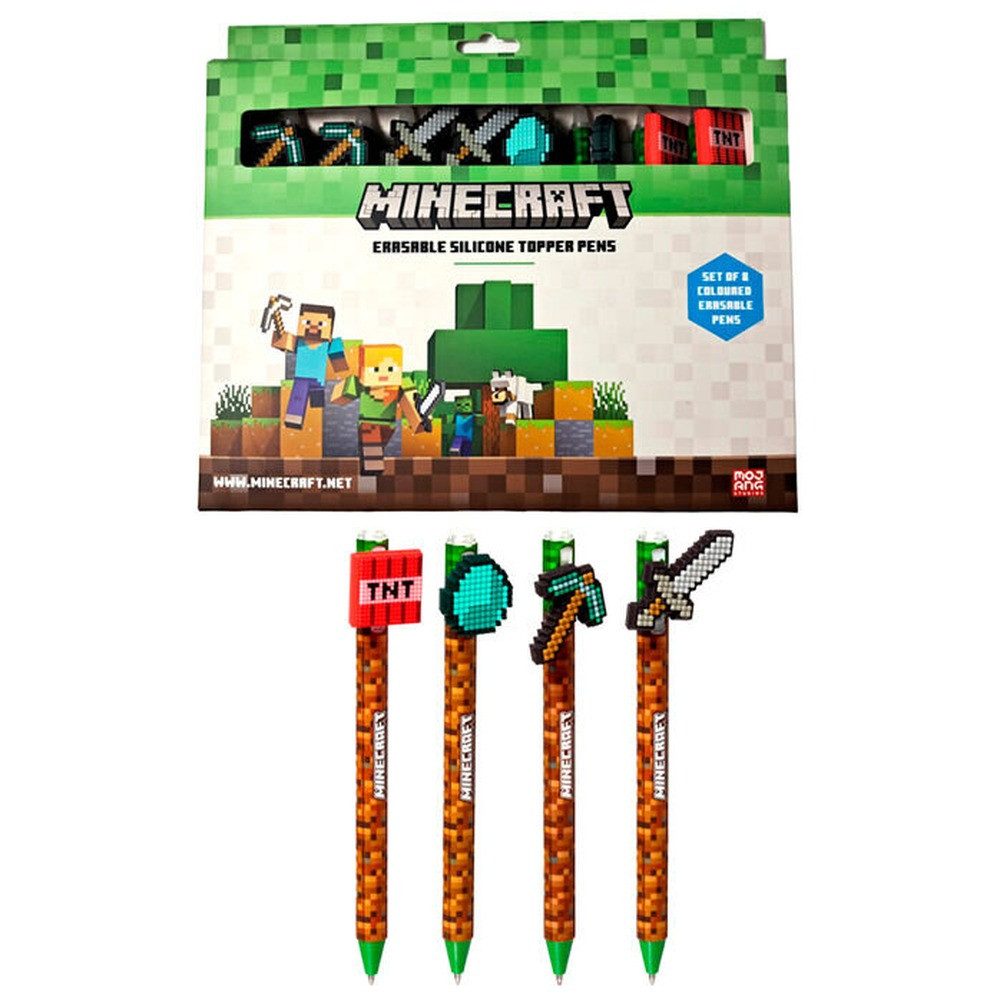 Puckator Druckkugelschreiber Minecraft-Set mit 8 farbigen löschbaren Stiften