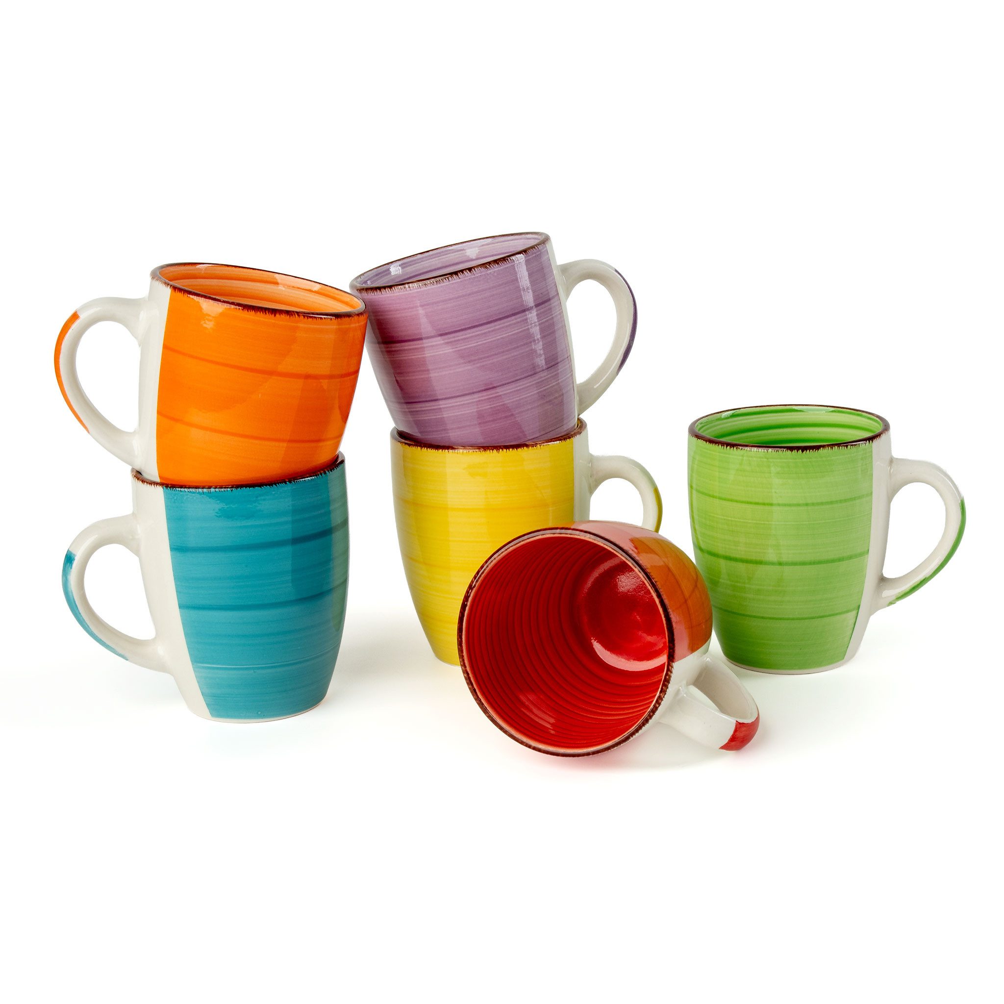 Spetebo Kaffeeservice Kaffetasse 6er Set 340ml Volumen - bunt gemischt (6-tlg), 6 Personen, Porzellan, Kaffeebecher Set im modernen Design