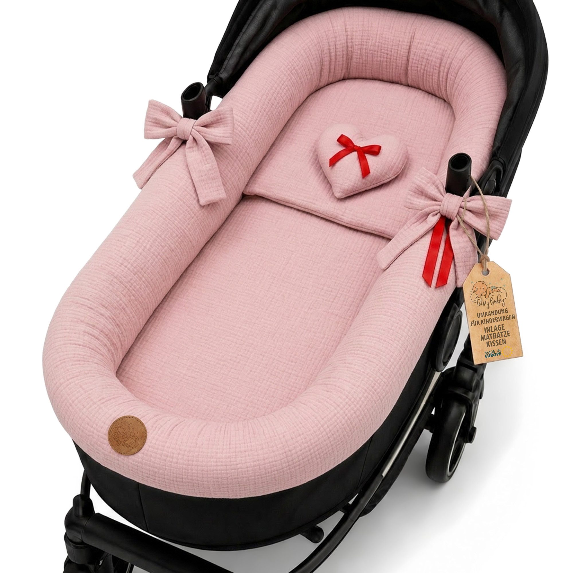 Totsy Baby Kinderwagen-Bezug Stubenwagen Umrandung Musselin Nestchen Set 3tlg Kissen Einlage Baby