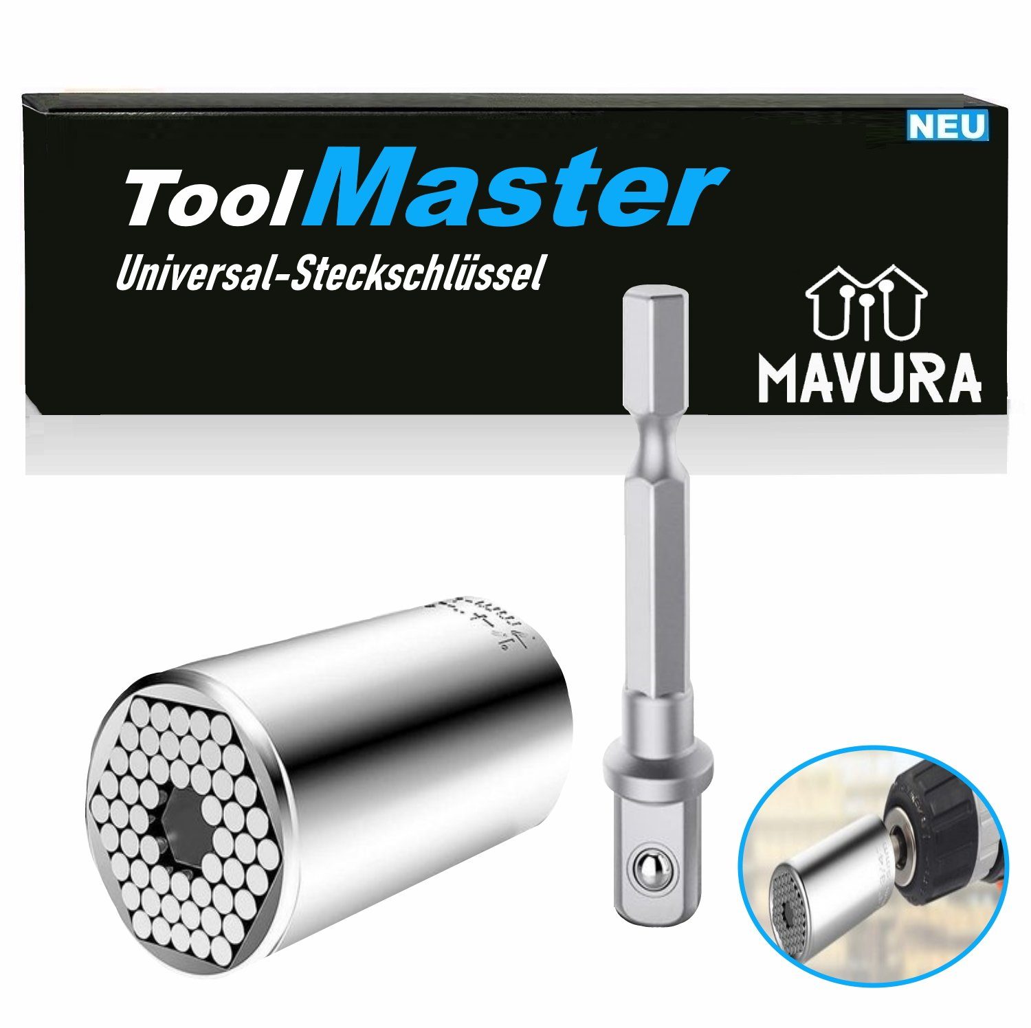 MAVURA Steckschlüssel ToolMaster Universal Multifunktions Nuss Multi Tool Steckschlüssel, Universalschlüssel Universalnuss Handwerkzeug 7-19mm + Adapter