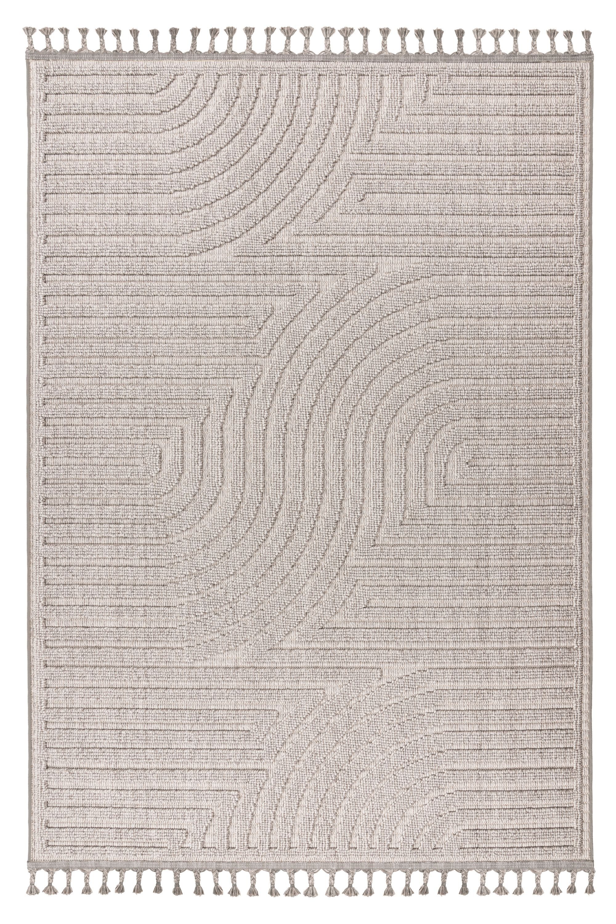 Kayoom Teppich Reef 225, rechteckig, Höhe: 9 mm, Kurzflor, Struktur, mit Fransen, Wohnzimmer