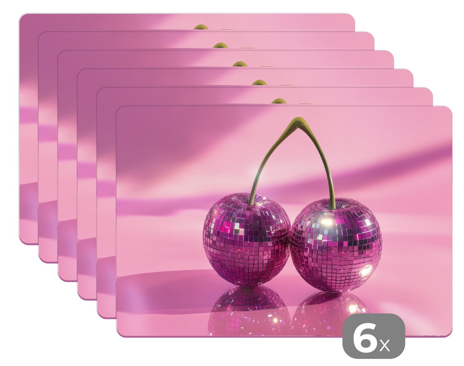 MuchoWow Platzset Glitzer - Discokugel - Rosa - Kirsche, (6-St), Platzsets, Tischset, Abwaschbar, Tischsets, Platzdeckchen