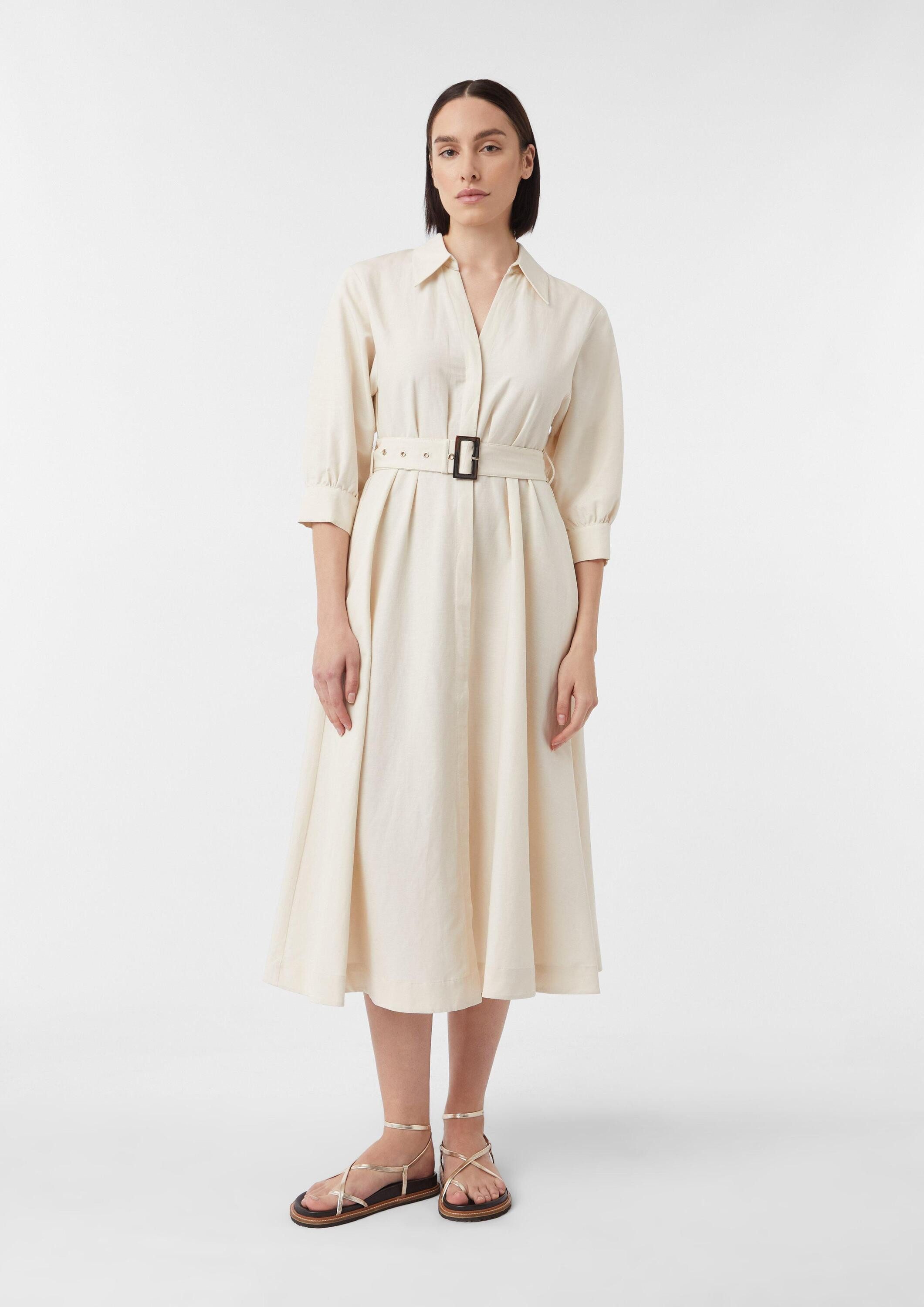comma Midikleid Kleid Hemdblusenkleid aus Leinenmix mit Bindegürtel, comma x Füsun Lindner