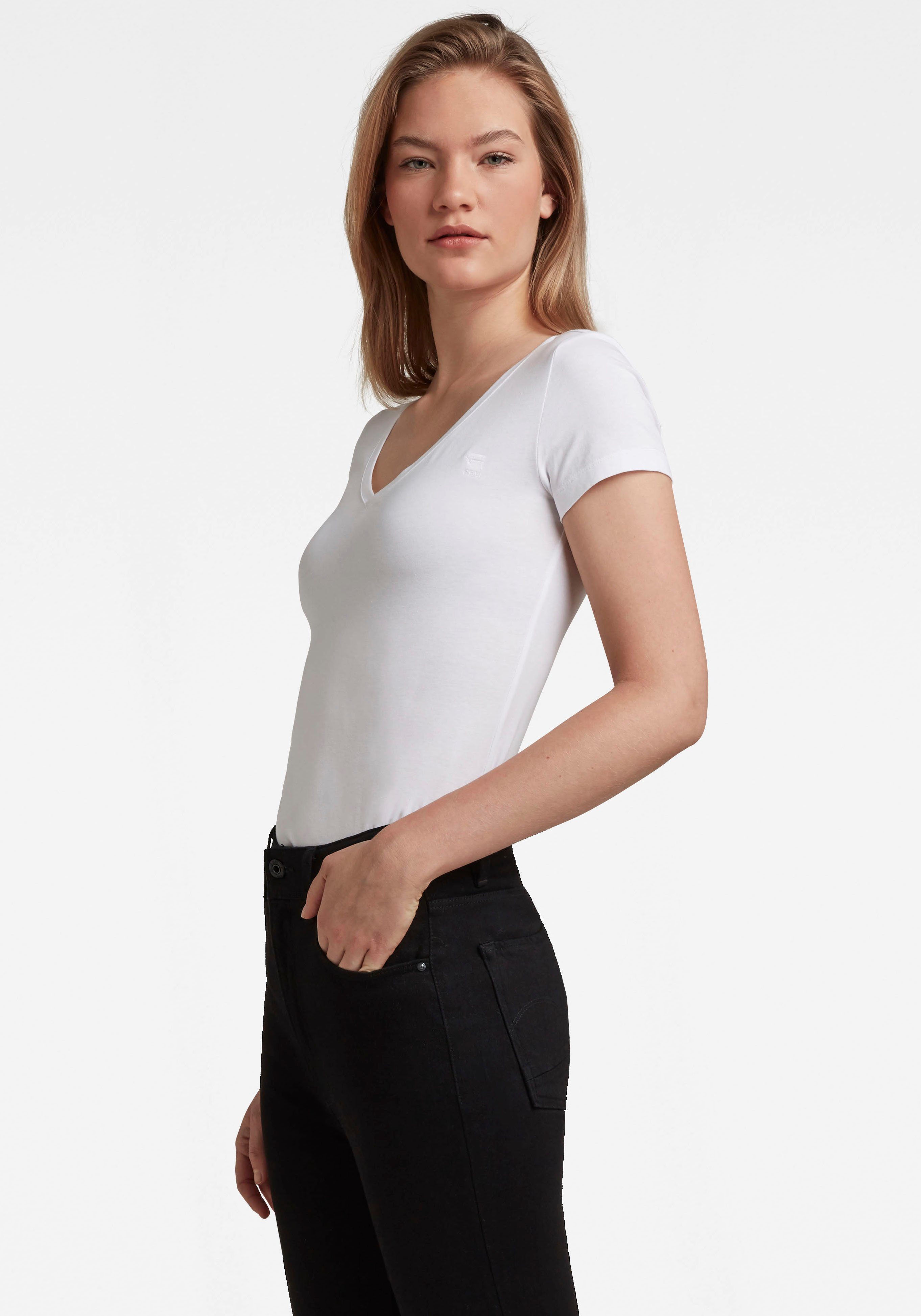 G-STAR V-Shirt Base v t wmn cap sl mit kleinem Logodruck vorne