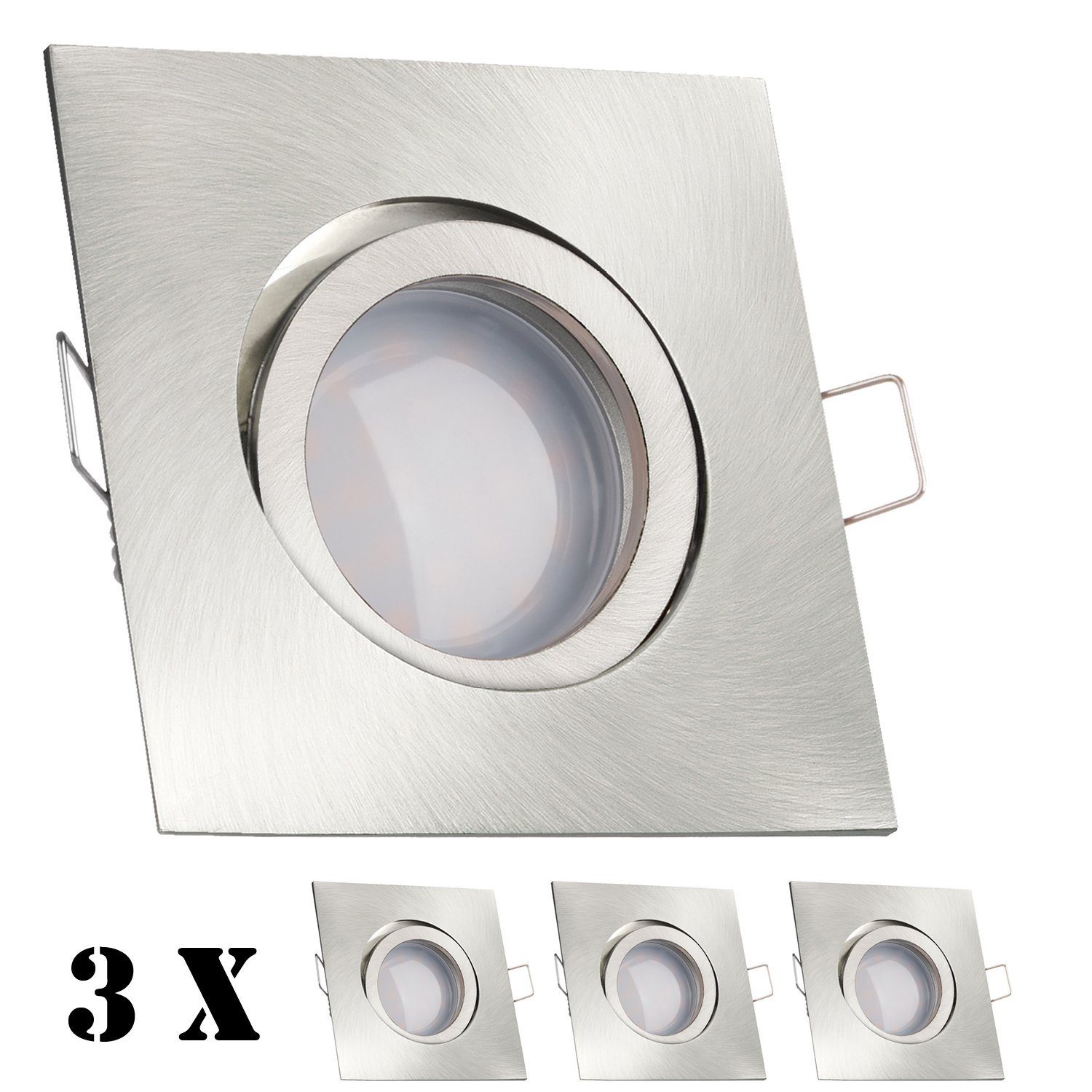LEDANDO LED Einbaustrahler 3er LED Einbaustrahler Set Silber gebürstet mit LED GU5.3 / MR16 Marke