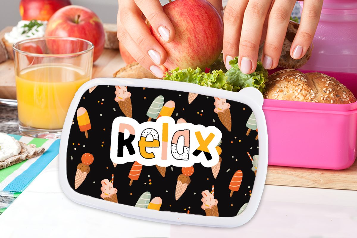 für rosa Kunststoff Eiscreme Brotdose Sommer Lunchbox Schwarz, - Snackbox, Erwachsene, (2-tlg), Kunststoff, Kinder, Mädchen, MuchoWow Brotbox -