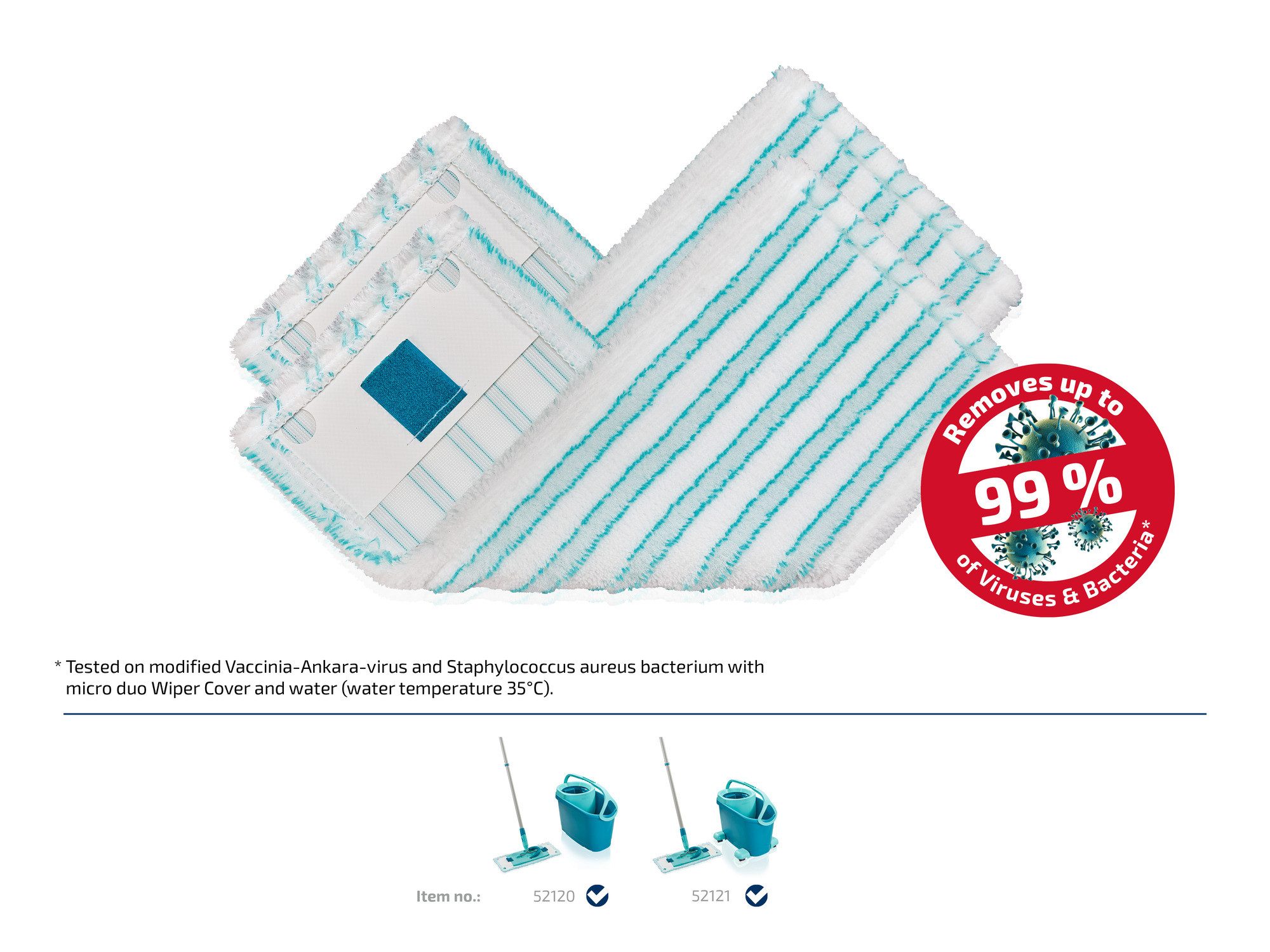 Leifheit 2er Set Wischbezug CLEAN TWIST M Ergo / POWER CLEAN M micro duo Wischbezug (Mikrofaser, 15.0x37.0 cm, 2-tlg., Waschbar bei 60°C, Wischbreite 33cm, für alle Böden)