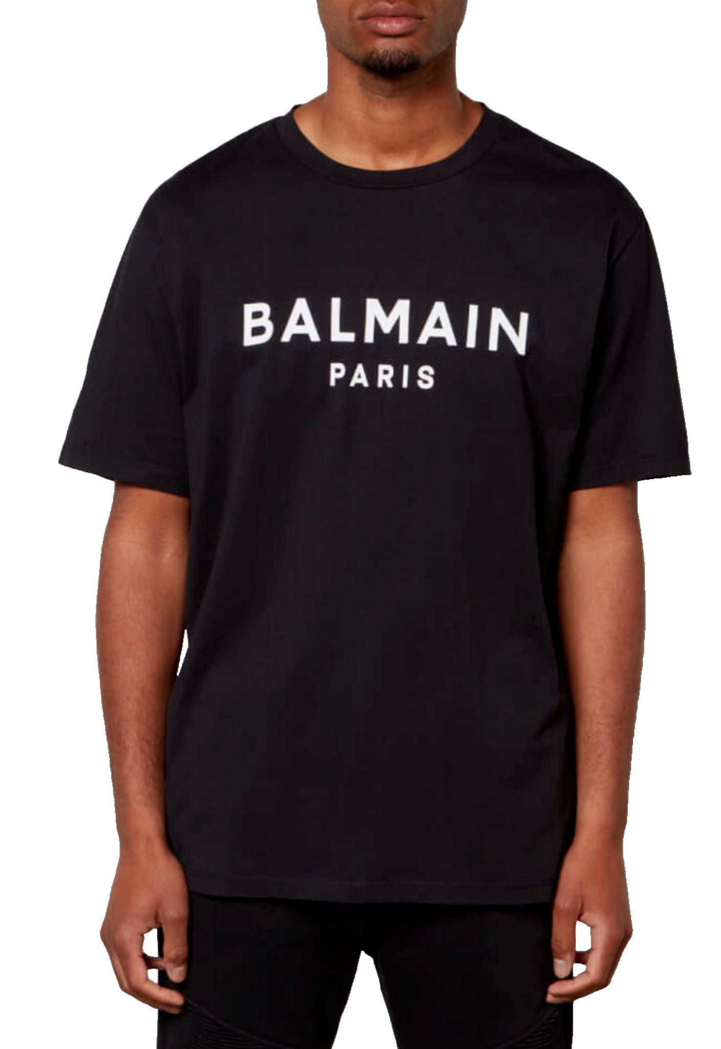 Balmain Paris T-Shirt Flocked Logo Straight Fit T-Shirt Cotton Shirt Paris Logo Tee Top