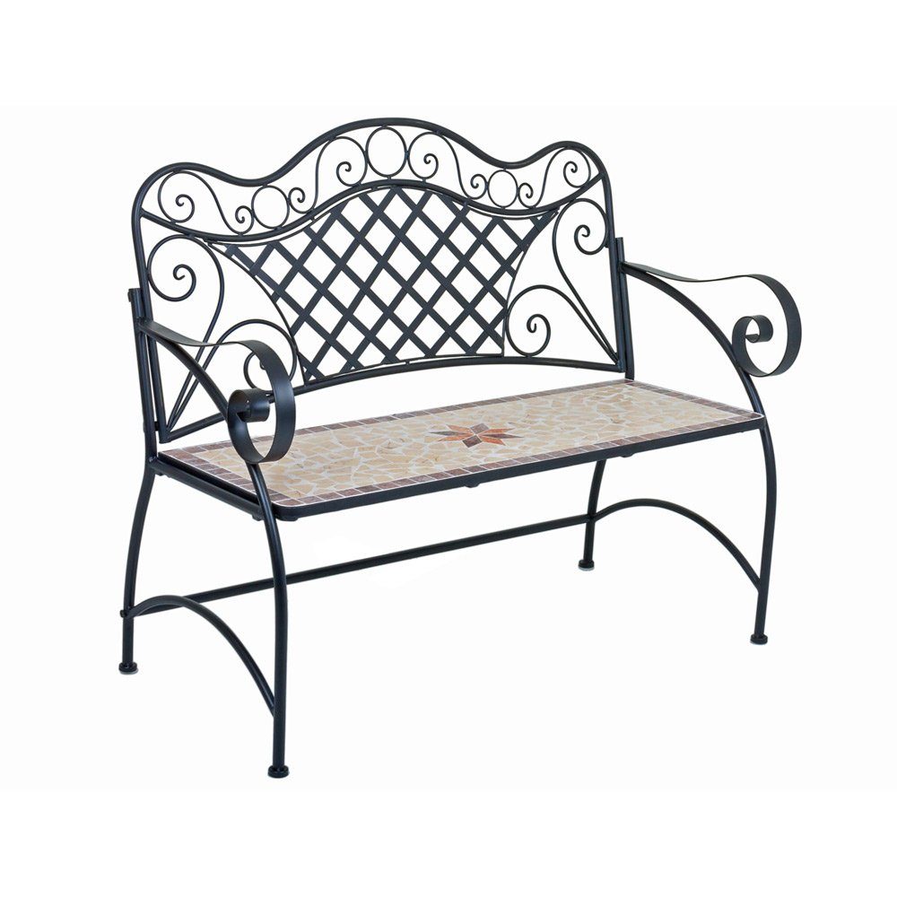 Lomadox Gartenbank GARDA-120, Bank mit Mosaik, 2-Sitzer, ca. 115x97x57 cm