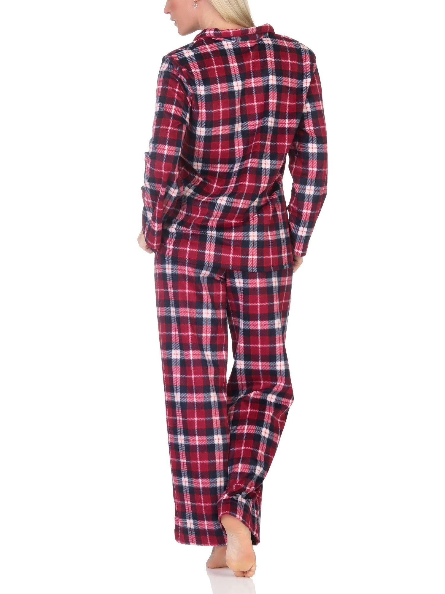 Normann Pyjama Normann Damen Fleece Schlafanzug in edler Karo-Optik zum durchknöpfen – Bild 4 von 4