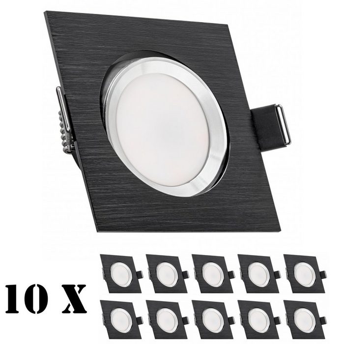 LEDANDO LED Einbaustrahler 10er LED Einbaustrahler Set extra flach in schwarz mit 5W Leuchtmittel von LEDANDO - 3000K warmweiß - 120° Abstrahlwinkel - 35W Ersatz - eckig