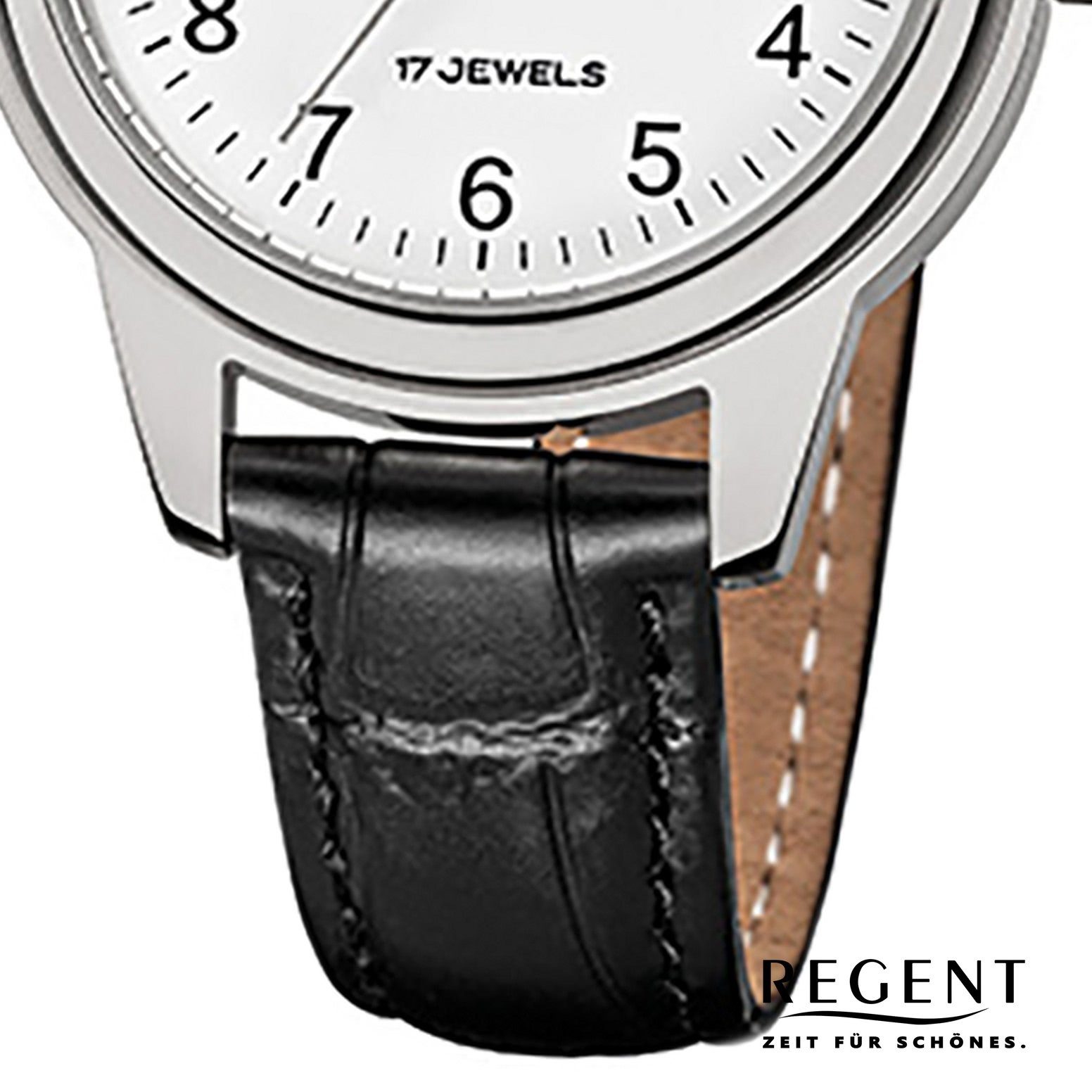 Regent Quarzuhr Regent Damen-Armbanduhr schwarz Analog, (Analoguhr), Damen Armbanduhr rund, mittel (ca. 31mm), Lederarmband
