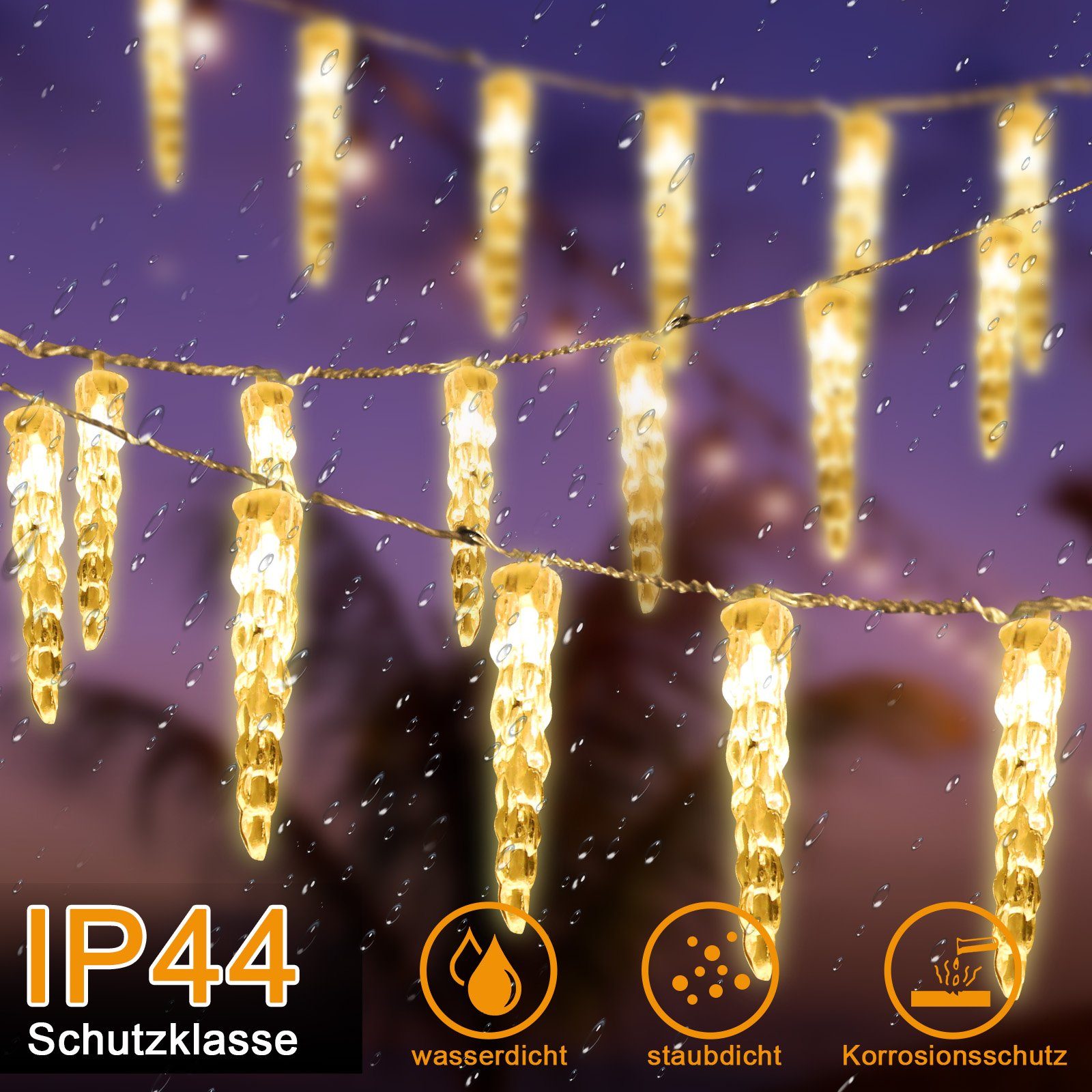Lospitch LED-Lichterkette Eiszapfen Lichterkette Garten Party, 40 Weihnachten LED Außen Wasserdicht Innen