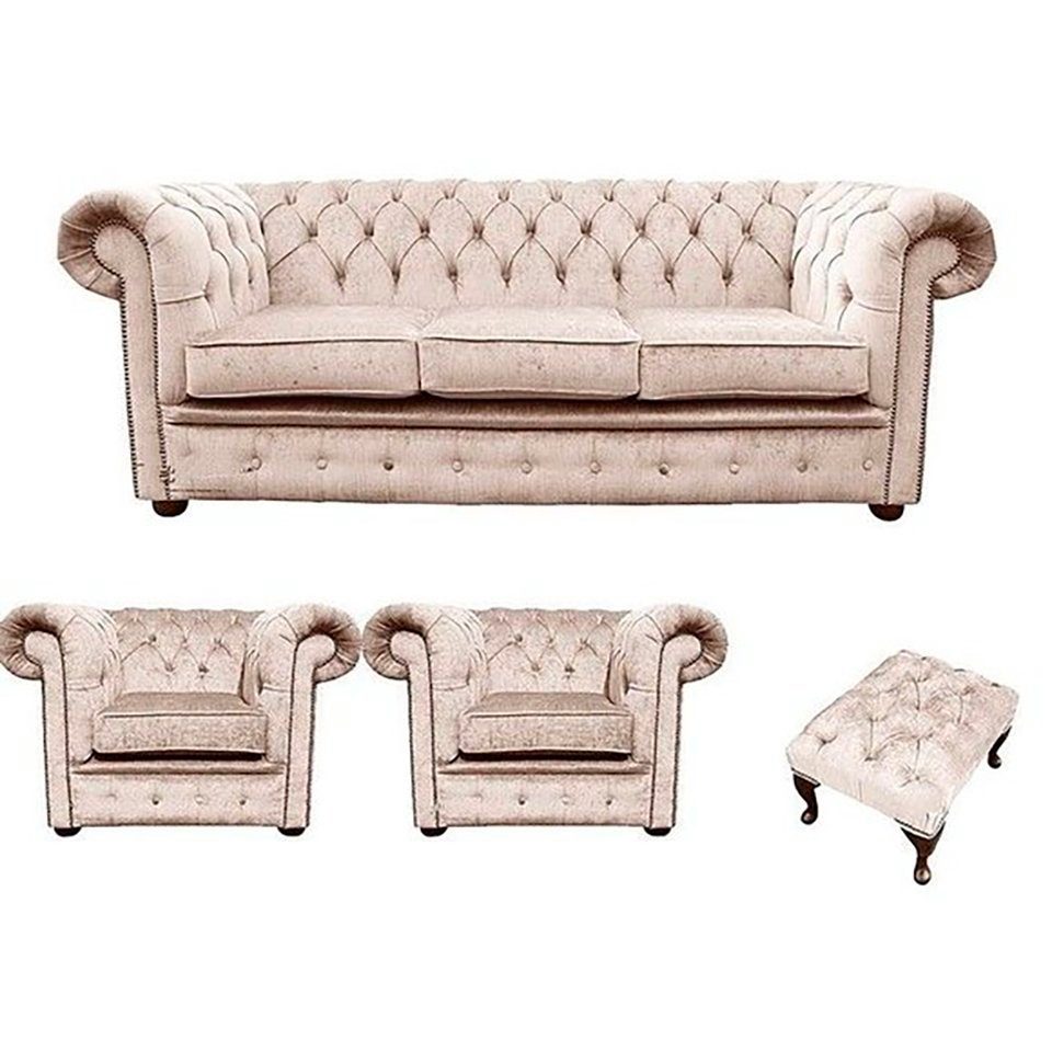 JVmoebel Chesterfield-Sofa, Chesterfield 3+1+1 Sitzer + Hocker Garnitur Sofa Couch