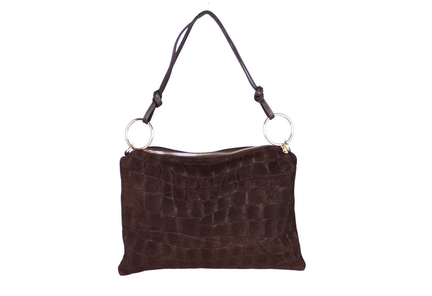 MIRROSI Umhängetasche Damen Tasche Echtleder Wildleder Made in Italy, Schlank (ca.34x22x3cm), mit langem Riemen & Reißverschluss