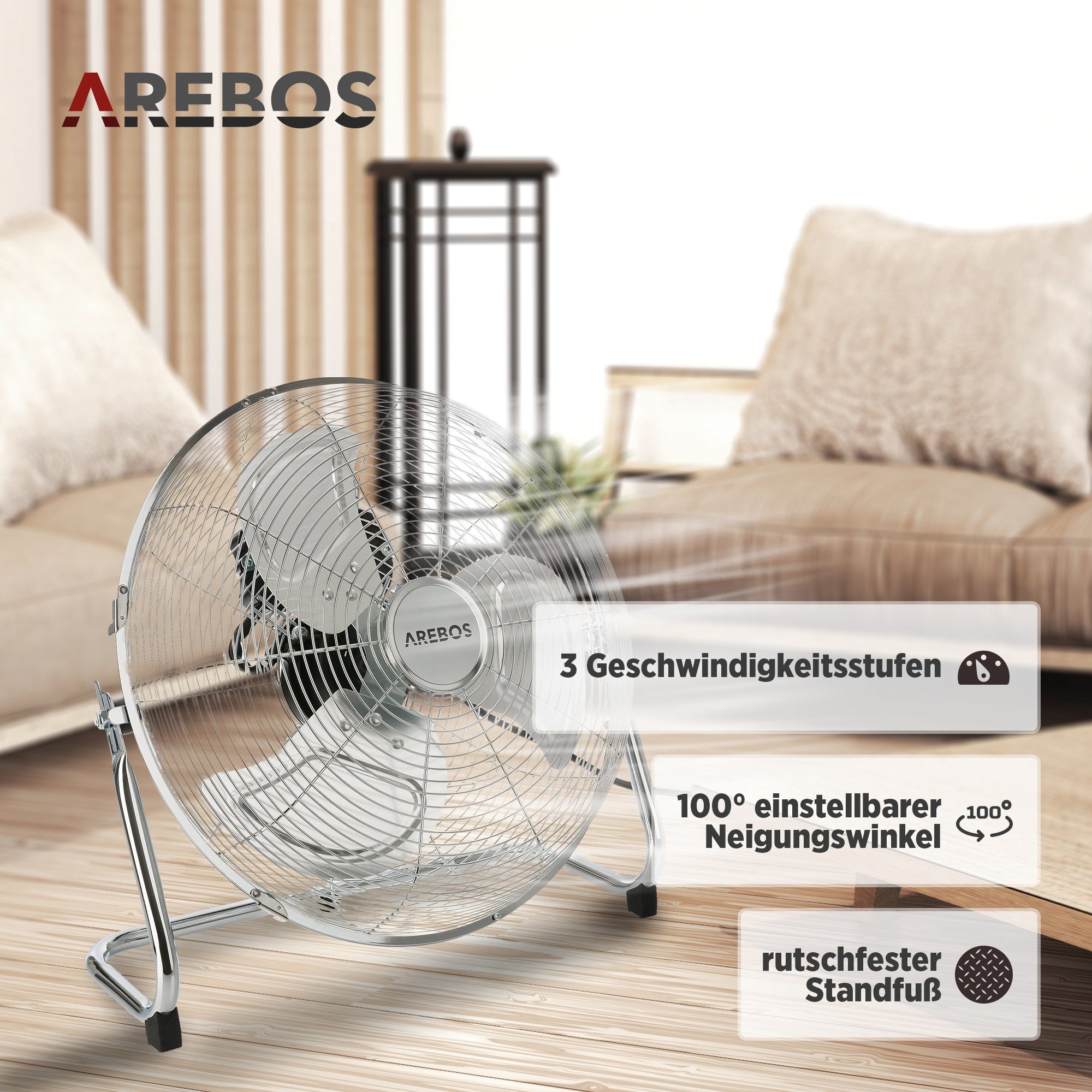 Ventilator, 70 Stil, Retro Bodenventilator W cm, 36 Arebos Windmaschine