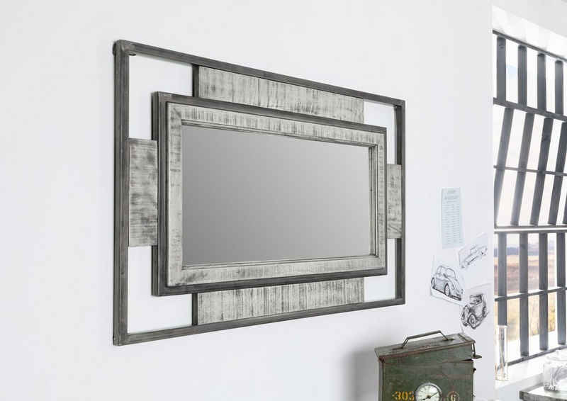 Massivmoebel24 Spiegel »HEAVY INDUSTRY« (Schicker Spiegel im Industrial Stil in grau lackiert 76x4x122 Mango montiert)