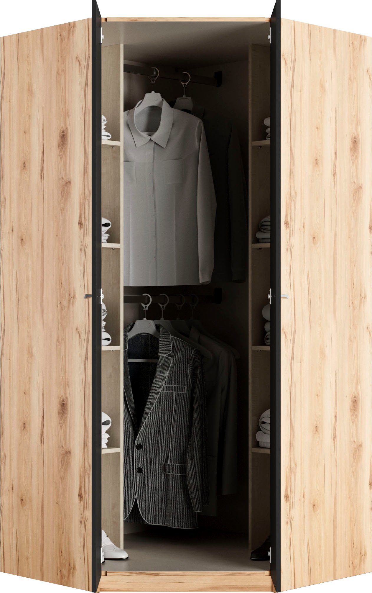 priess Eckkleiderschrank Barcelona Kleiderschrank Ecklösung Raumwunder in 2 Tiefen Schrank Eckschrank Garderobe – Bild 5 von 5