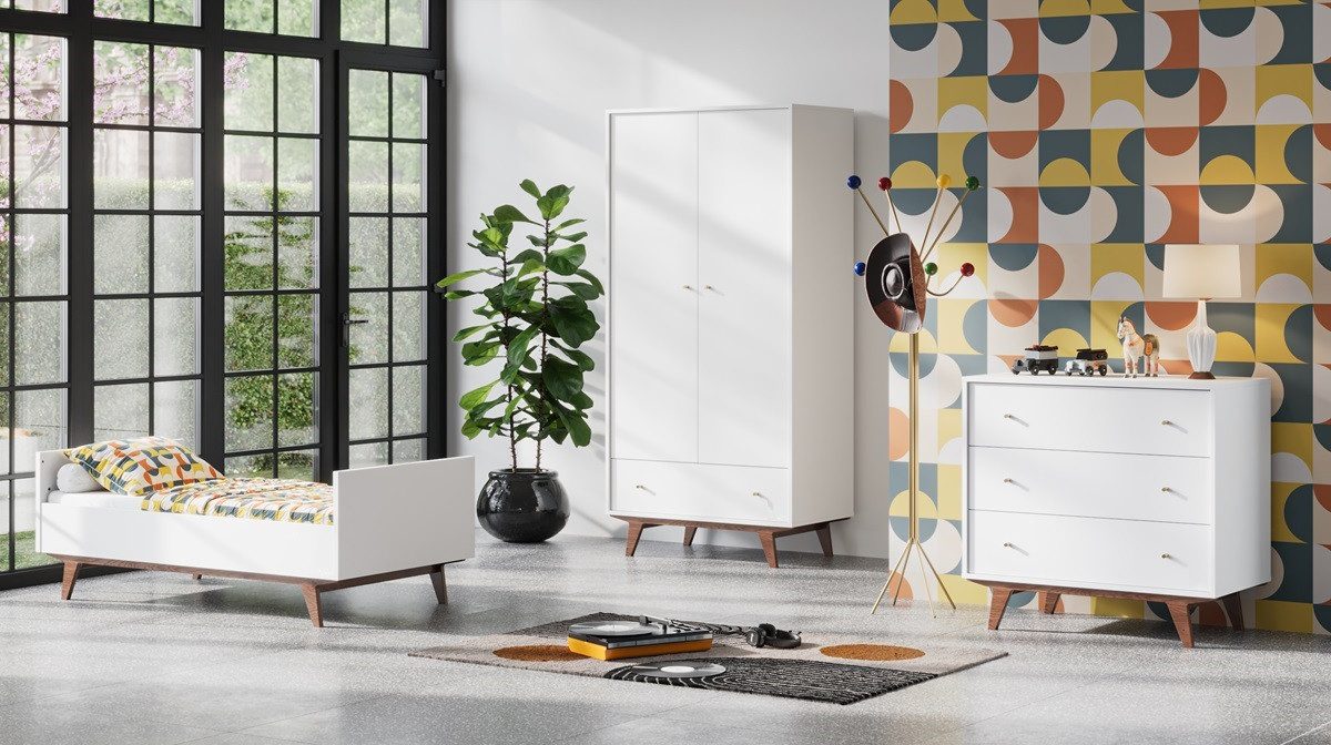 QMM TraumMöbel Babyzimmer-Komplettset Maddy, (Set, 4-tlg., Kleiderschrank 2-türig; Bett 70x140; Kommode; Wickelansatz)