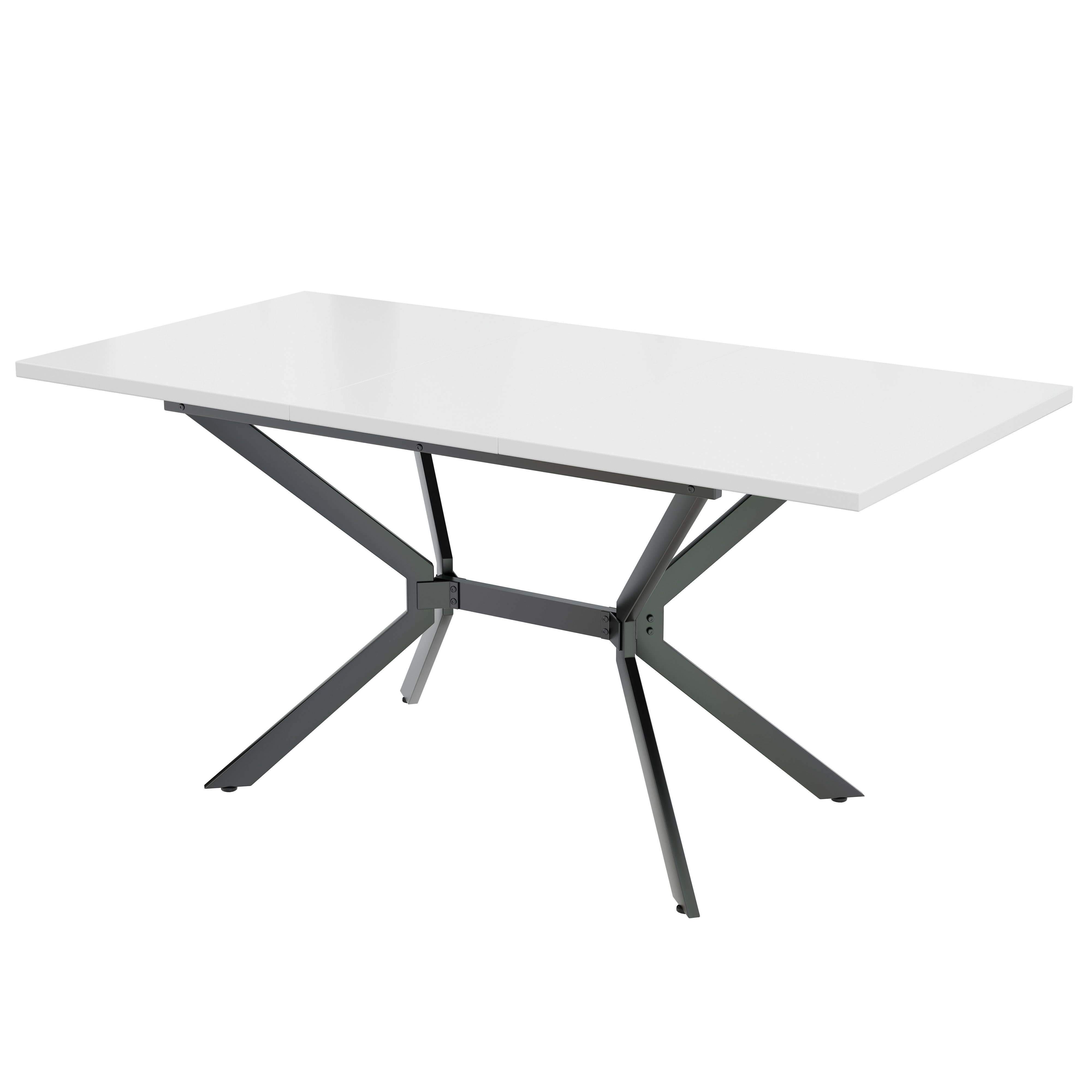Flieks Esstisch (erweiterbare Tischplatte 120-160cm, 1-St., 1 Tisch), ausziehbar Küchentisch rechteckig Schreibtisch Arbeitstisch weiß
