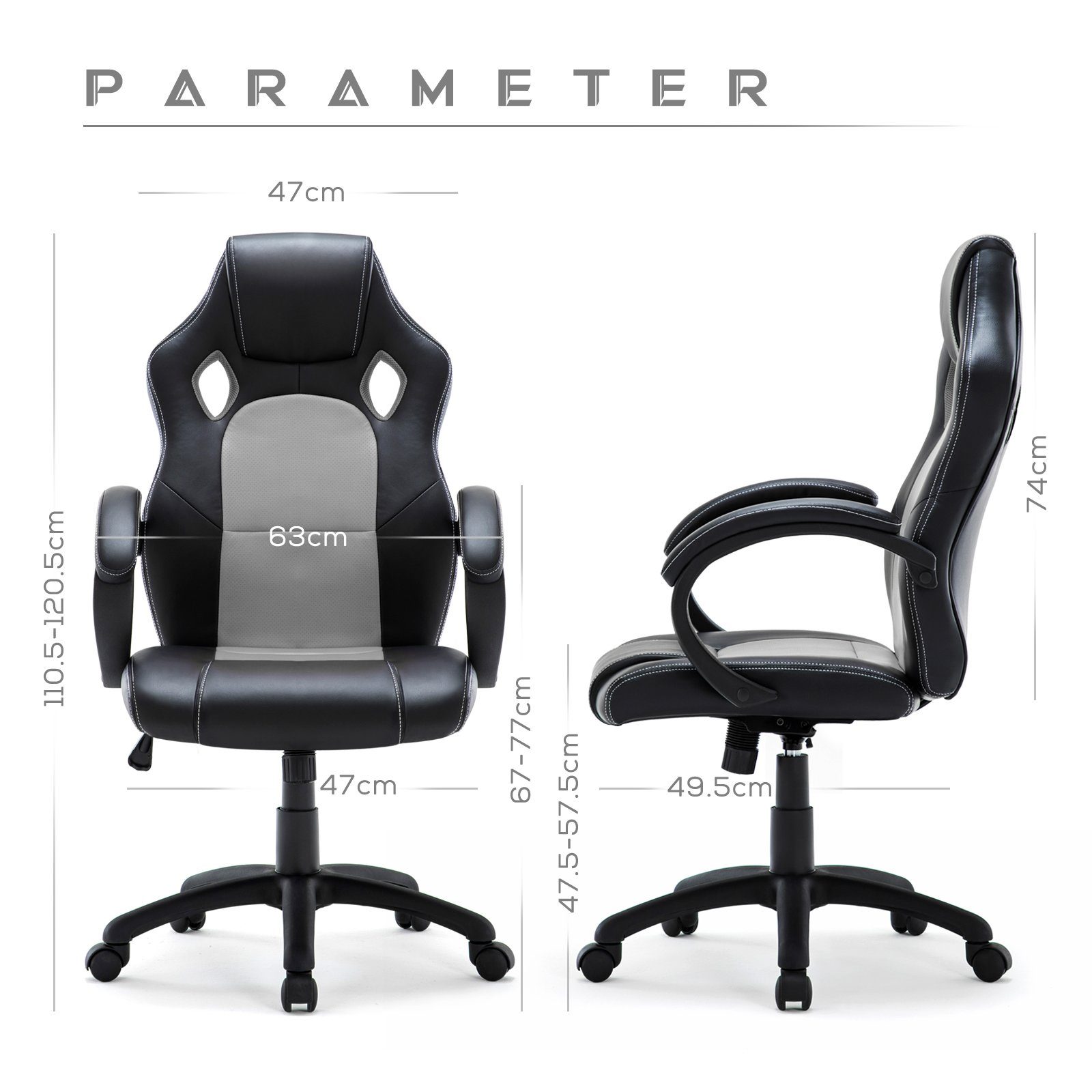 Heart höhenverstellbar, Chair Rücken hoch Kunstleder, Intimate WM Racing-Chair, Gaming Ergonomisch, grau