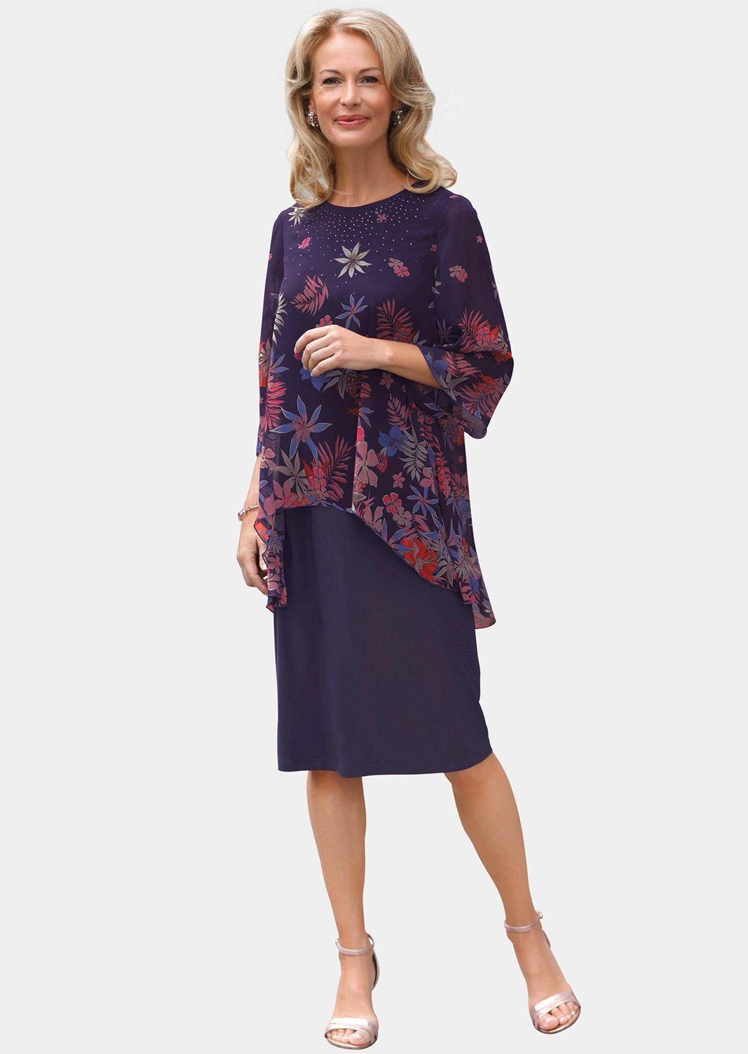 GOLDNER Abendkleid »Kleid mit floralem Chiffonüberwurf in Kurzgröße« online  kaufen | OTTO