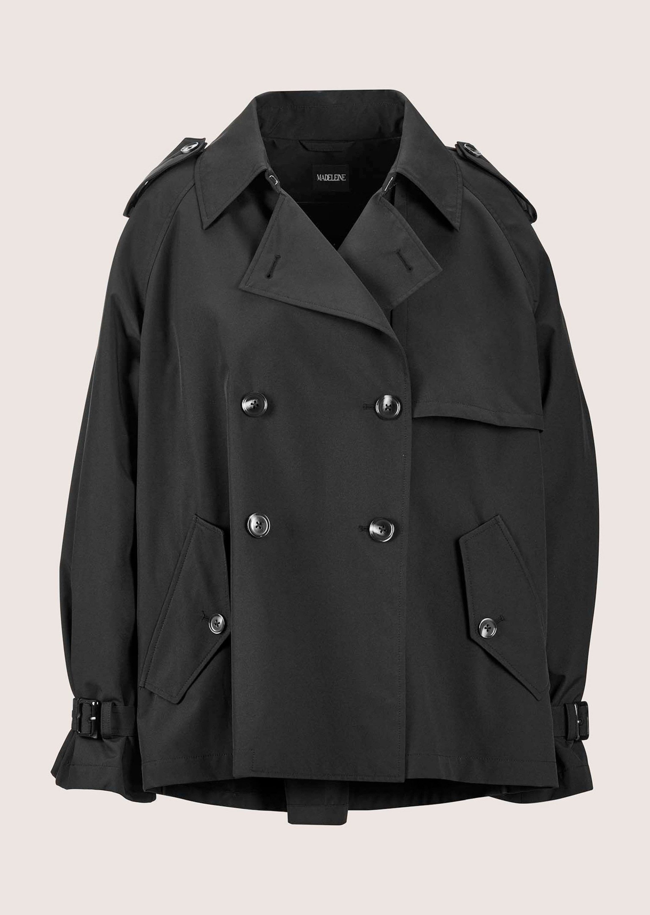 MADELEINE Trenchcoat Oversized Kurztrench mit Raglanärmeln Unifarbenes Design mit klassischem Reverskragen