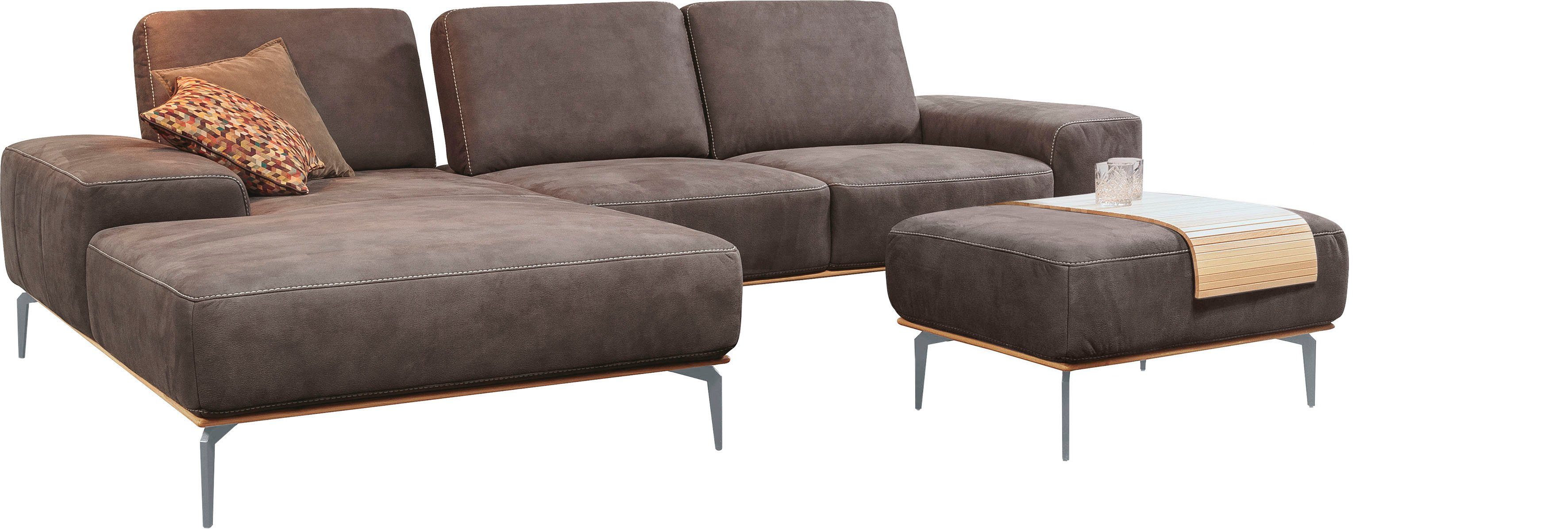 W.SCHILLIG Polsterhocker run, mit elegantem Holzsockel, Füße in Silber matt, Breite 75 cm