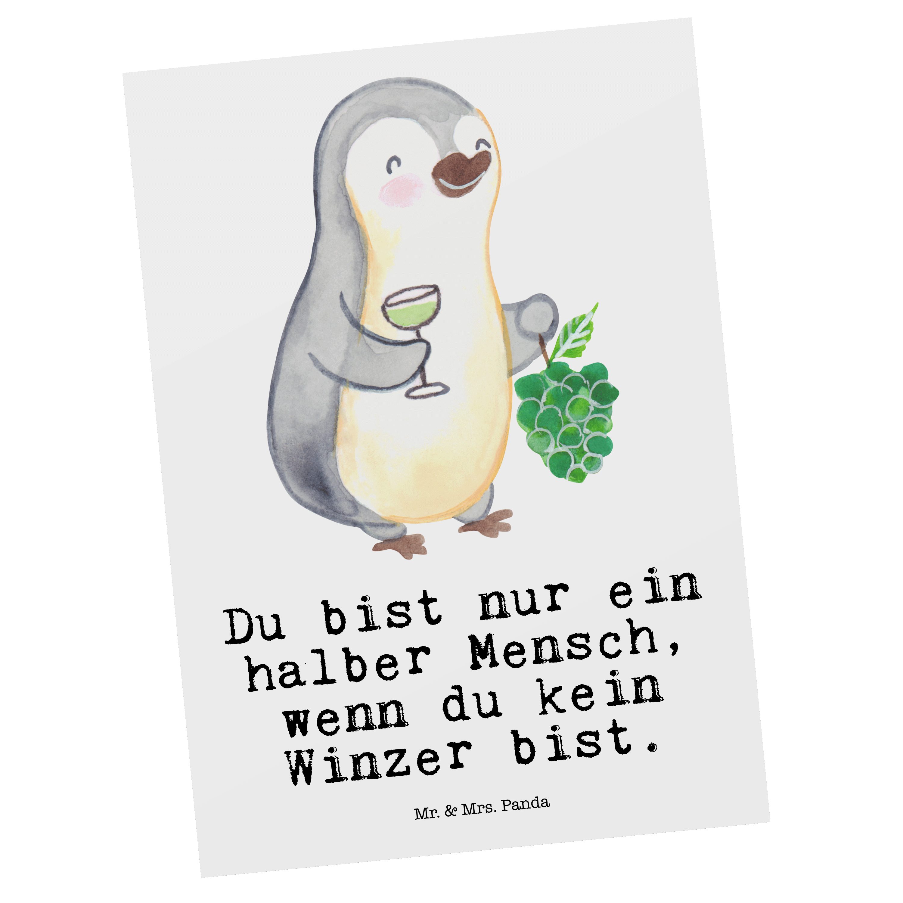 Mr. & Mrs. Panda Postkarte Winzer mit Herz - Weiß - Geschenk, Geschenkkarte, Mitarbeiter, Firma