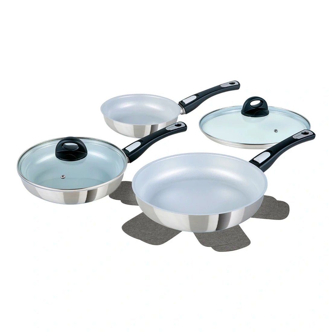 Genius Сковороды-Set Сковороды Bratpfannen Сковородыset Induktion Genius Cerafit Steel 7-tlg., Aluminium, Edelstahl, Glas (Set besteht aus 3 Сковороды, 2 Deckeln und 2 Vlieseinlagen)