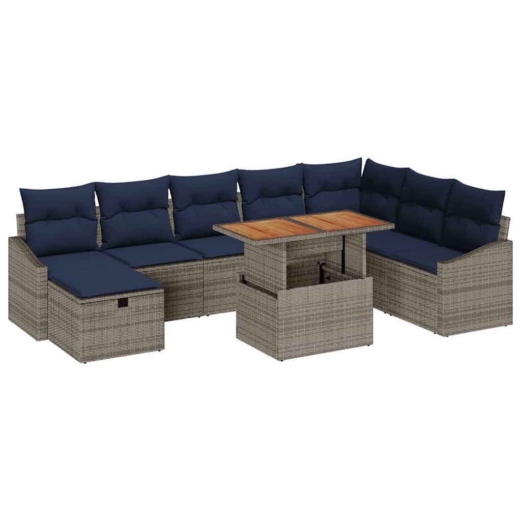 vidaXL Gartenlounge-Set Garten-Sofa-Set 9 pcs Grau Poly-Rattan, (9-tlg)