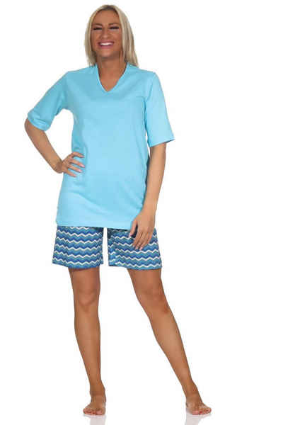 Normann Pyjama Damen Shorty Pyjama kurz mit gemusterten Shorts in strahlenden Farben