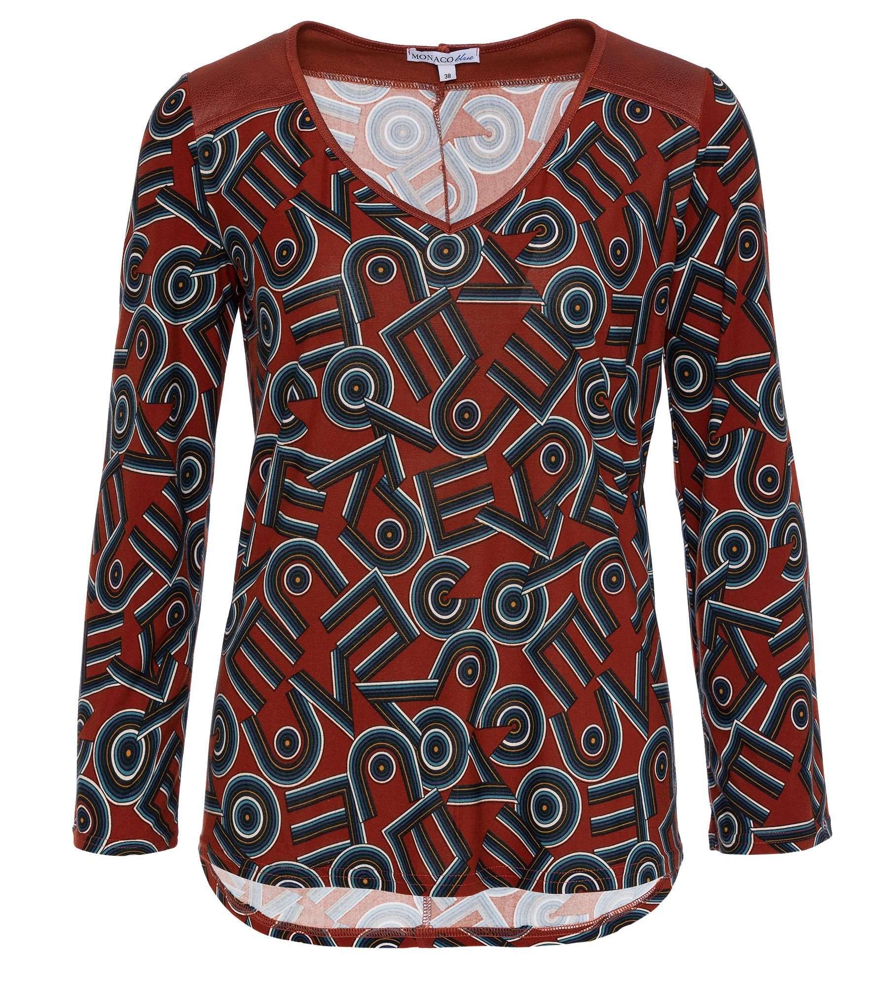 MONACO blue Langarmshirt Druckshirt figurumspielend mit Buchstaben-Aufdruck günstig online kaufen