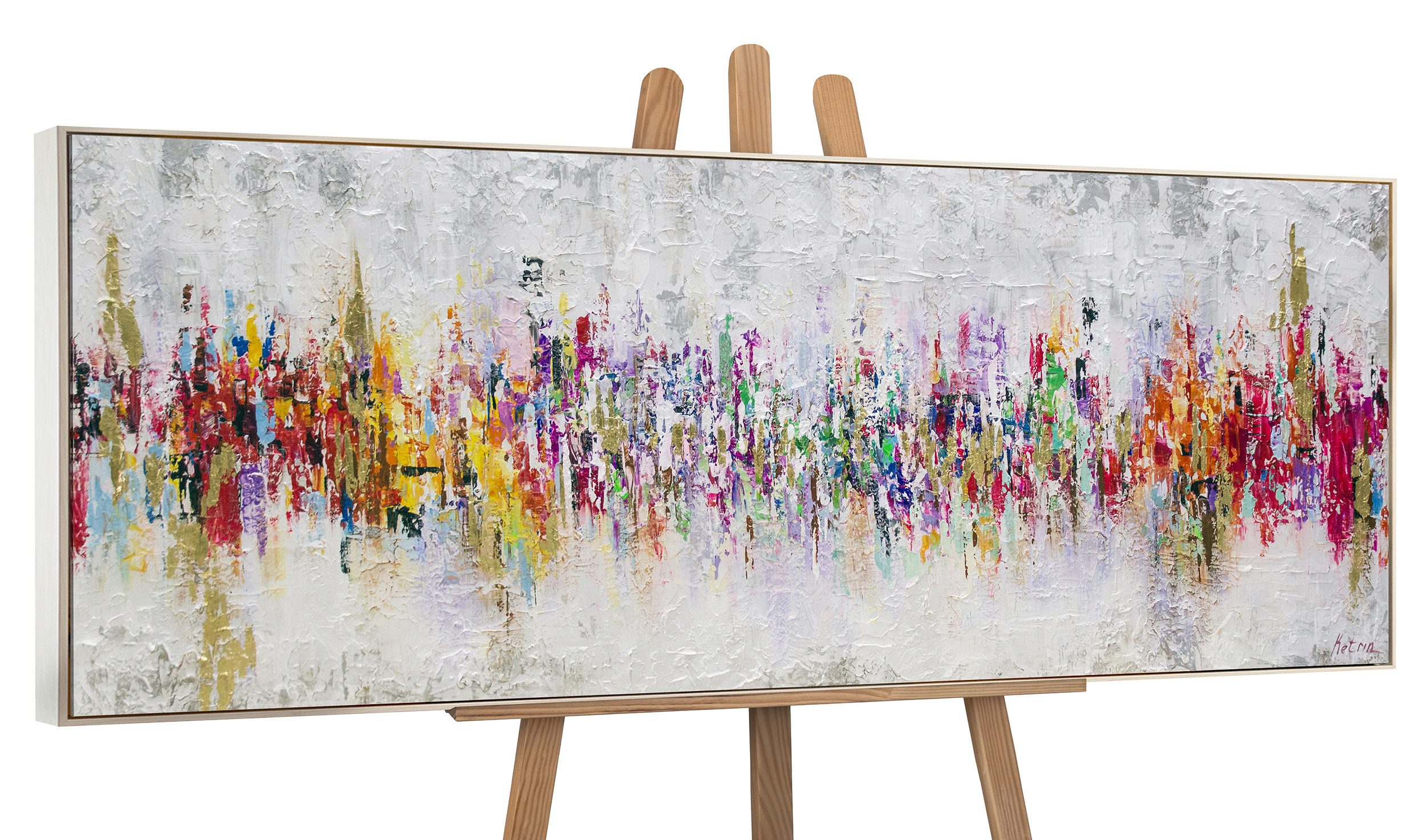 YS-Art Gemälde Abstraktion II, Abstrakt, Buntes Abstraktes Leinwand Bild Handgemalt Rechteckig