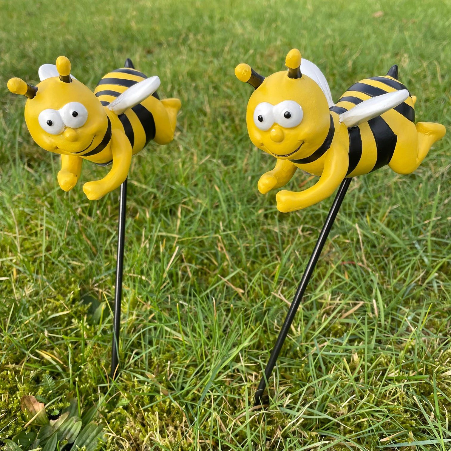 Online-Fuchs Gartenstecker 2er Set Gartenstecker süße Bienen groß Beetstecker Figuren aus Kunstharz und Metall, 41 cm hoch, witterungsbeständig