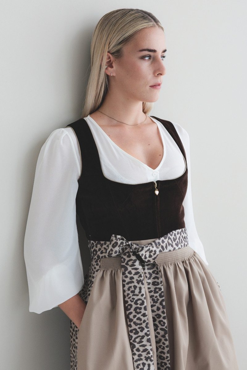 Alpenfee Tracht Dirndl Samt Dirndl 2tlg. - LEONTINA - braun