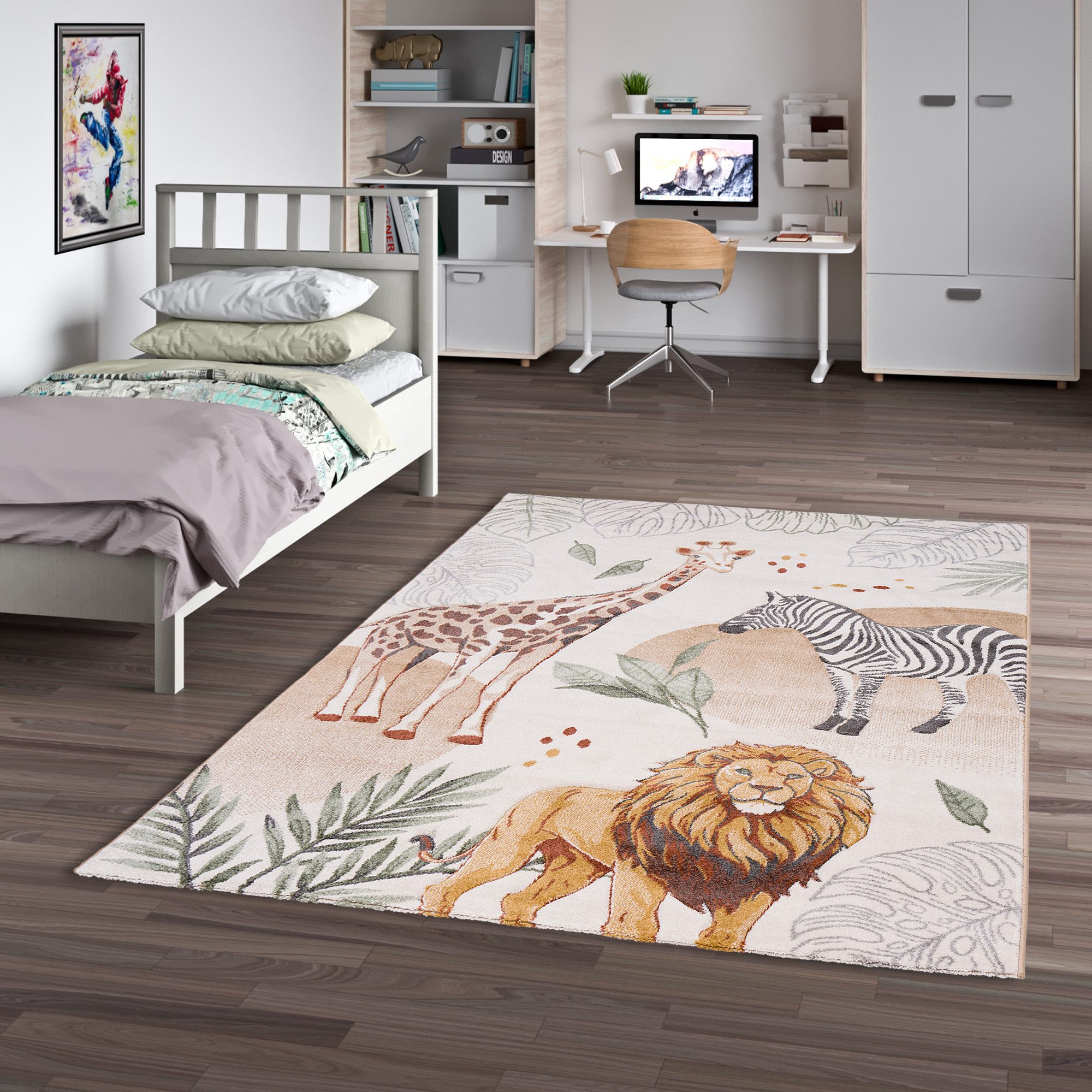 Pergamon Kinderteppich Kinder Teppich Maui Kids Giraffe Zebra Löwe, Rechteckig, Höhe: 13 mm