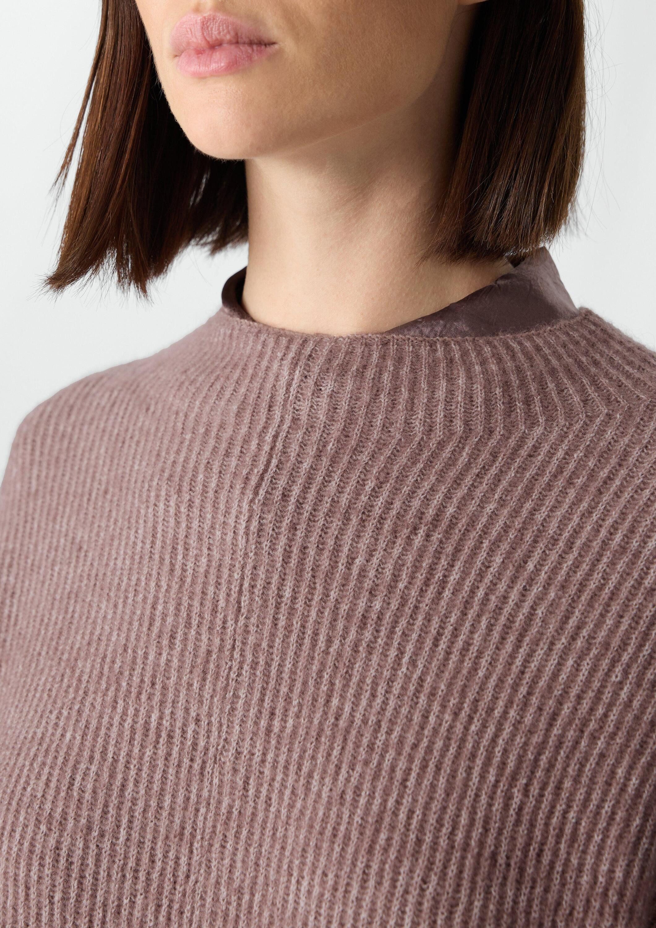 comma Longpullover Strickpullover Haariger Strickpullover mit Fledermausärmeln
